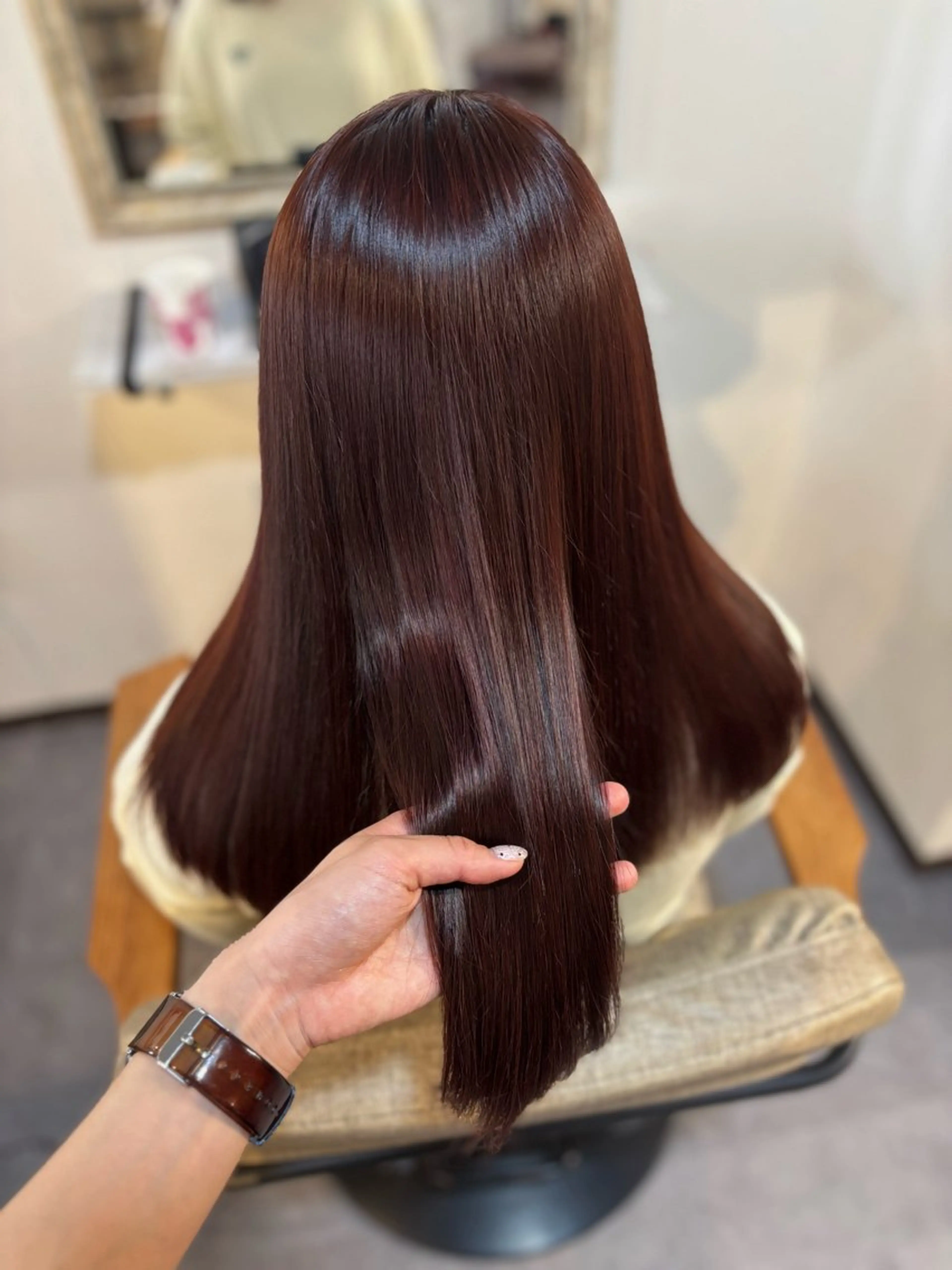 ロング カラー ブリーチ ダブルカラー ブリーチなしカラー レッドカラー カット ヘアカラー トリートメント Sherry/R 三川町　山本なつみのヘアスタイル