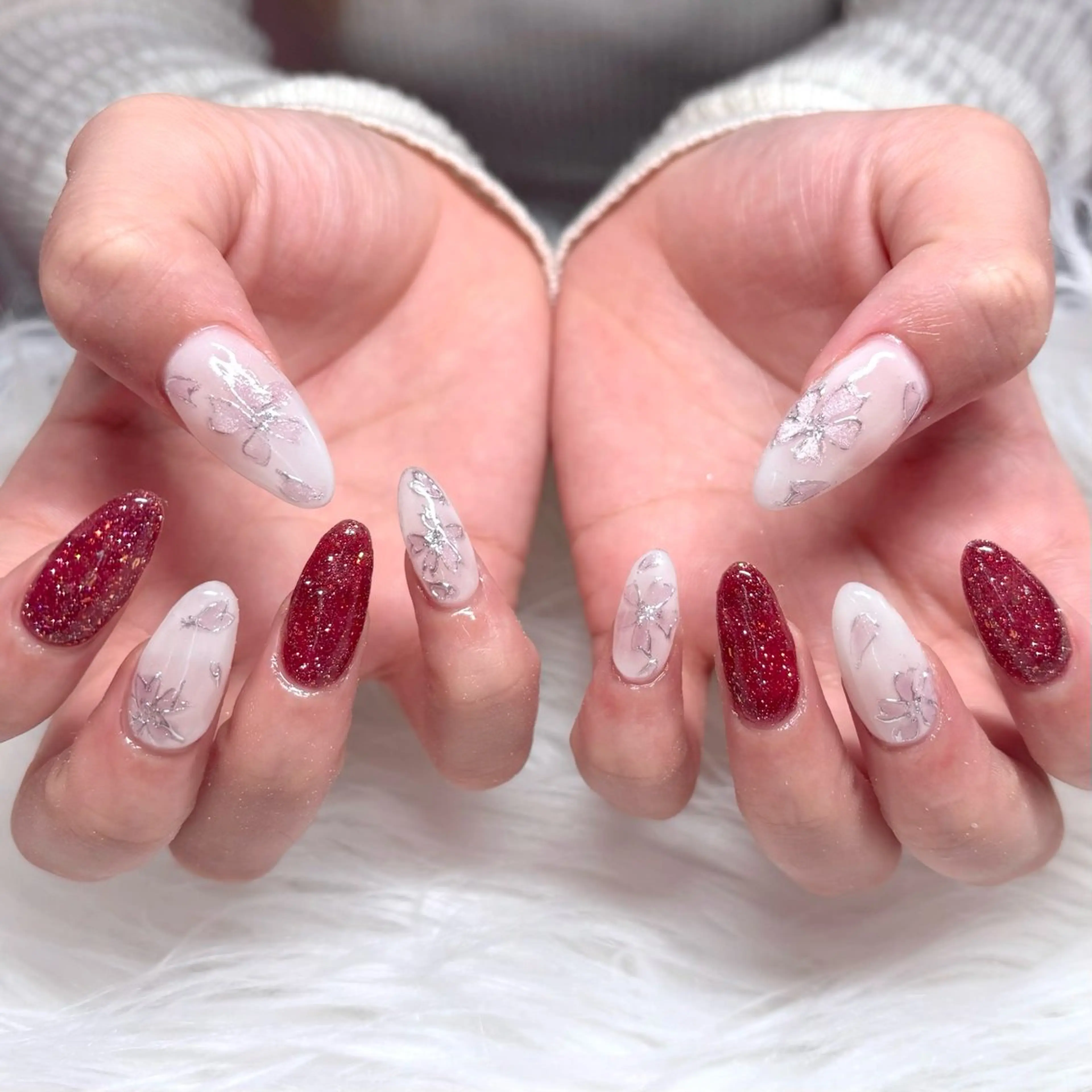 ネイル 桜ネイル フラッシュネイル フラワーネイル ジェルネイル パラジェル ハンドネイル Noix nailのネイルデザイン