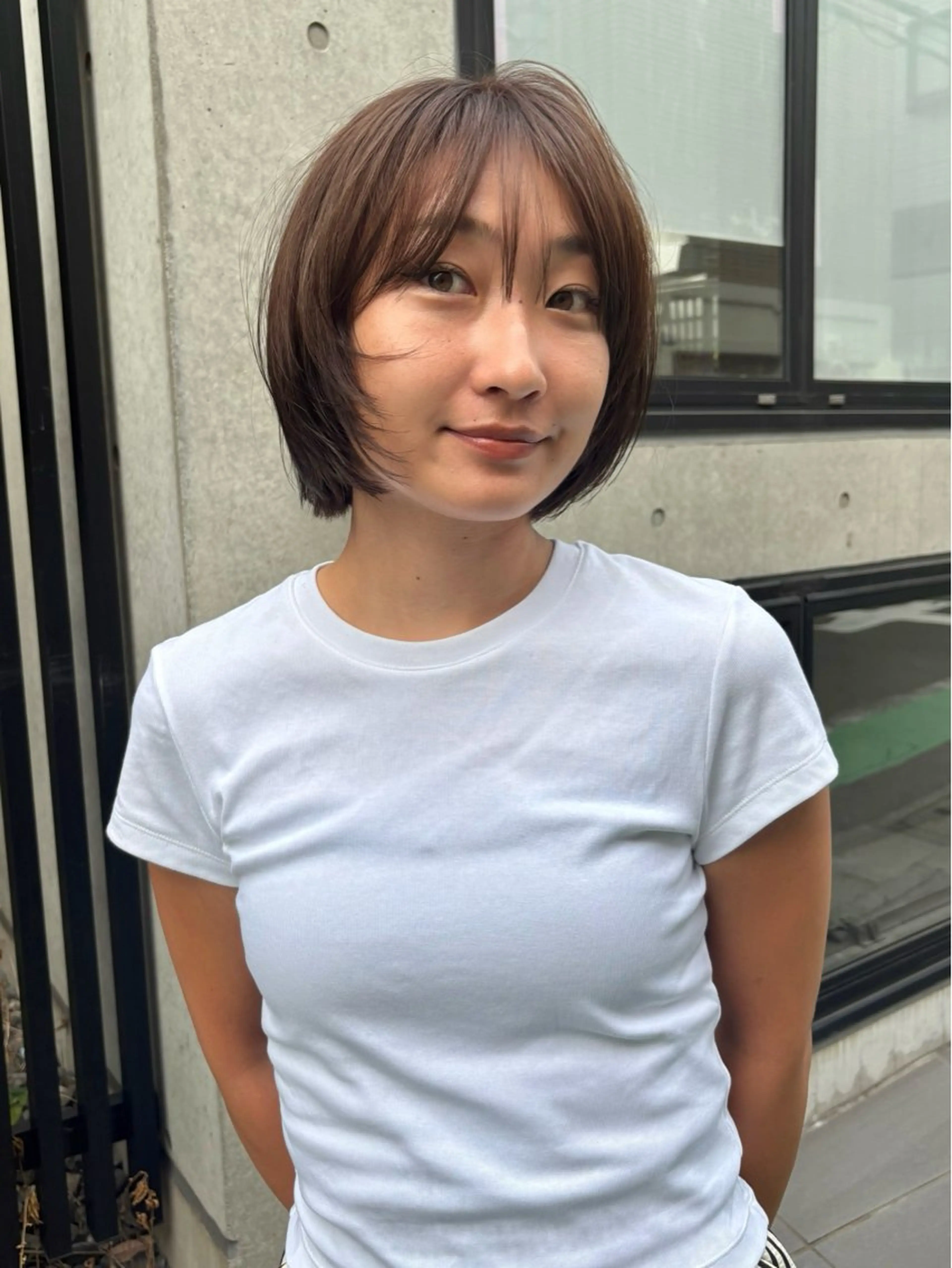 ミディアム カラー パーマ カット ヘアカラー レイヤー/透明感/ ブリーチなし/わかなのヘアスタイル