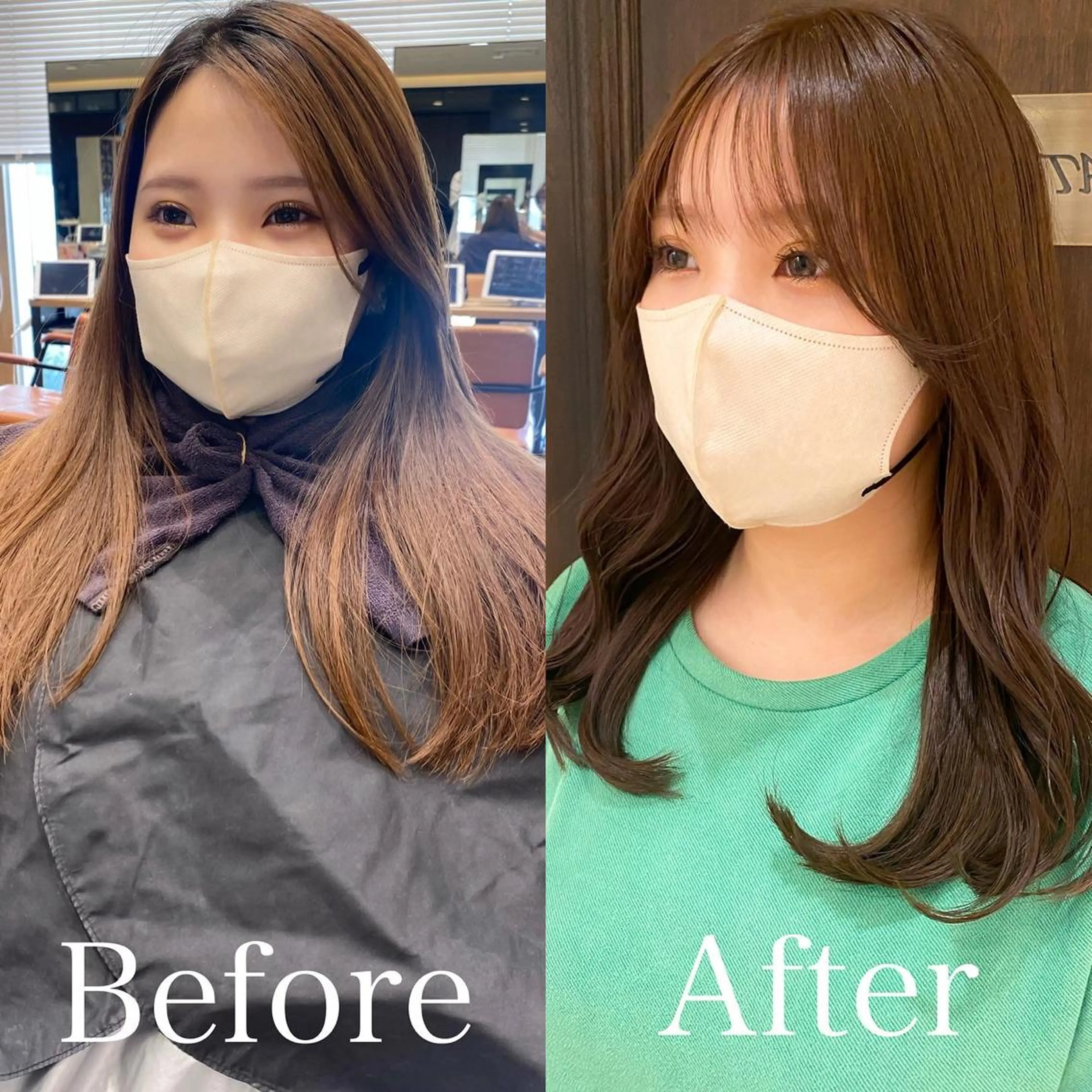 セミロング カラー ベージュカラー ブラウンカラー ブラウンベージュ くびれヘア 顔周りカット カット ヘアカラー トリートメント 顔周り/くびれヘア 韓国ヘア💕風間るなのヘアスタイル