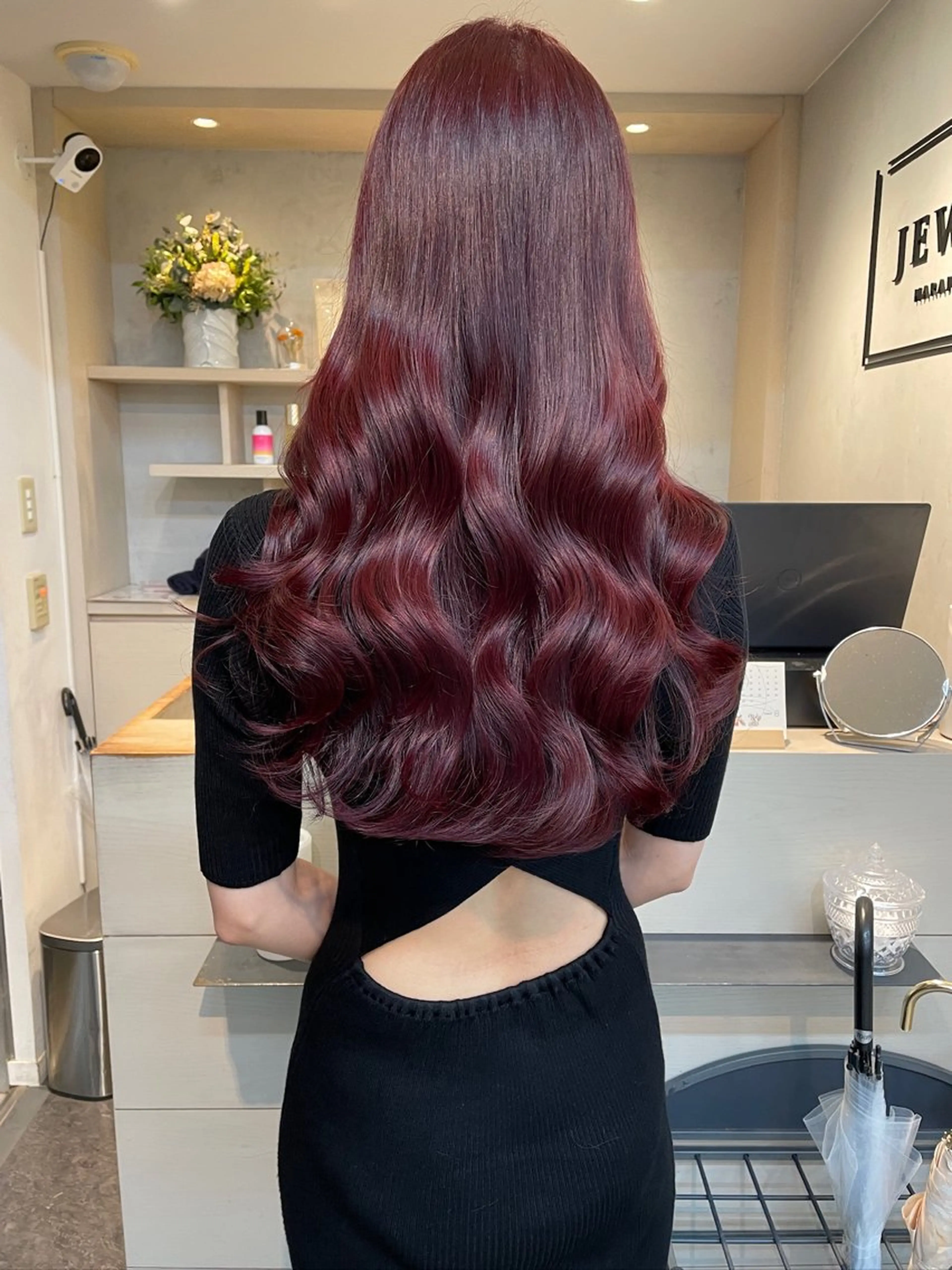 ロング カラー ブリーチ ブリーチなしカラー ピンクカラー ブリーチなしピンク 縮毛艶髪矯正/吉村のヘアスタイル