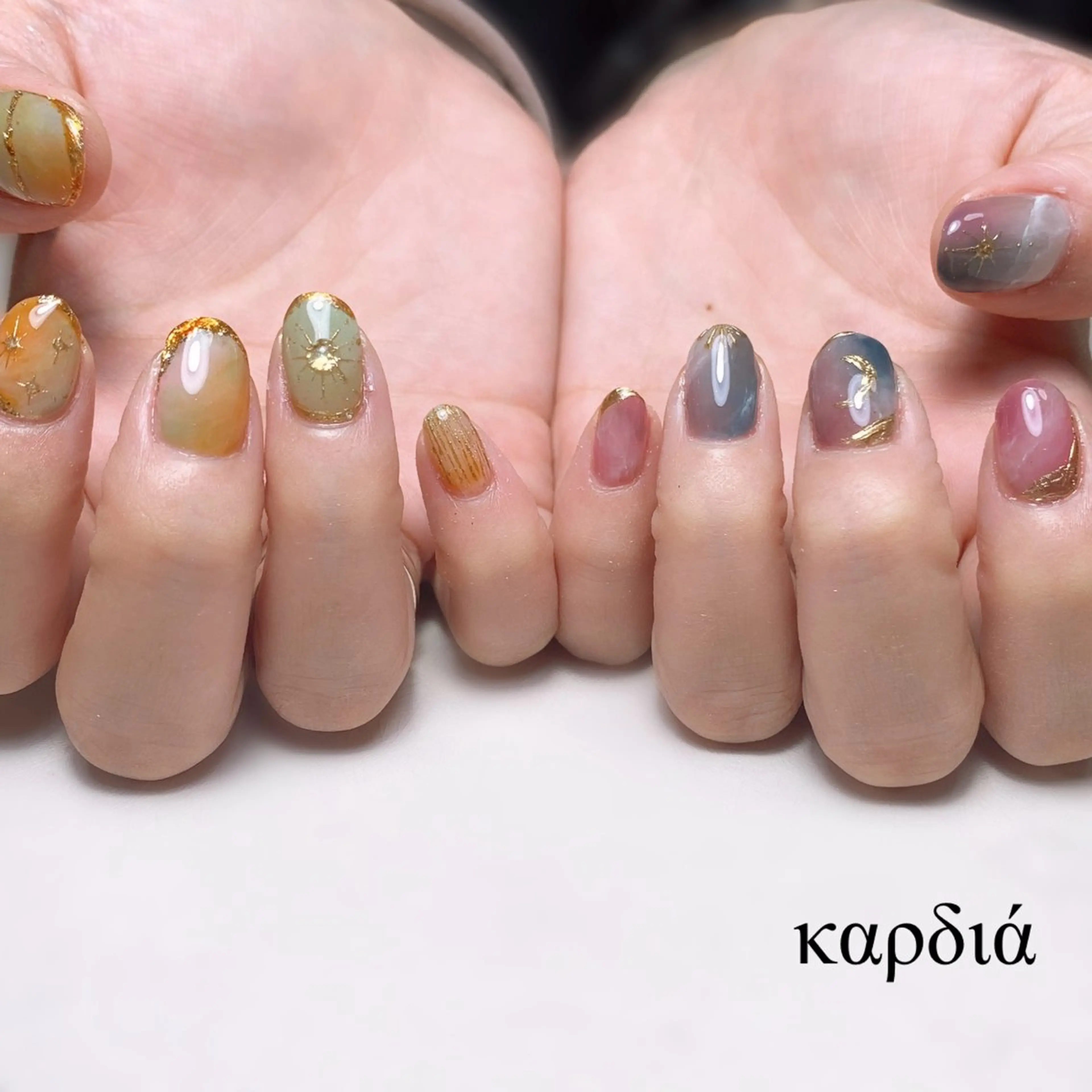 ネイル ハンドネイル καρδιά -ｶﾙﾃﾞｨｱ-のネイルデザイン