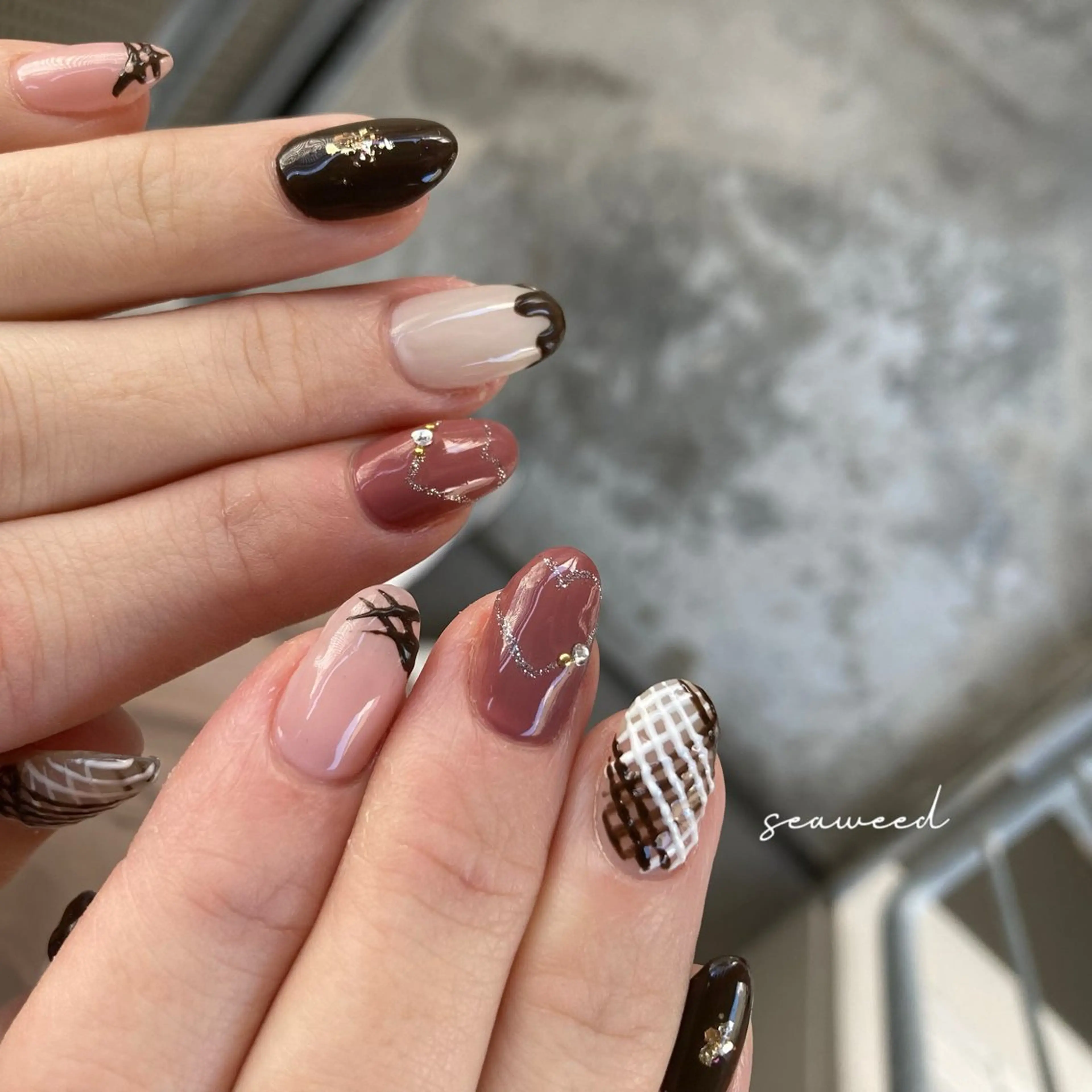 ネイル アートネイル クリアネイル ぷっくりネイル seaweed nailのネイルデザイン