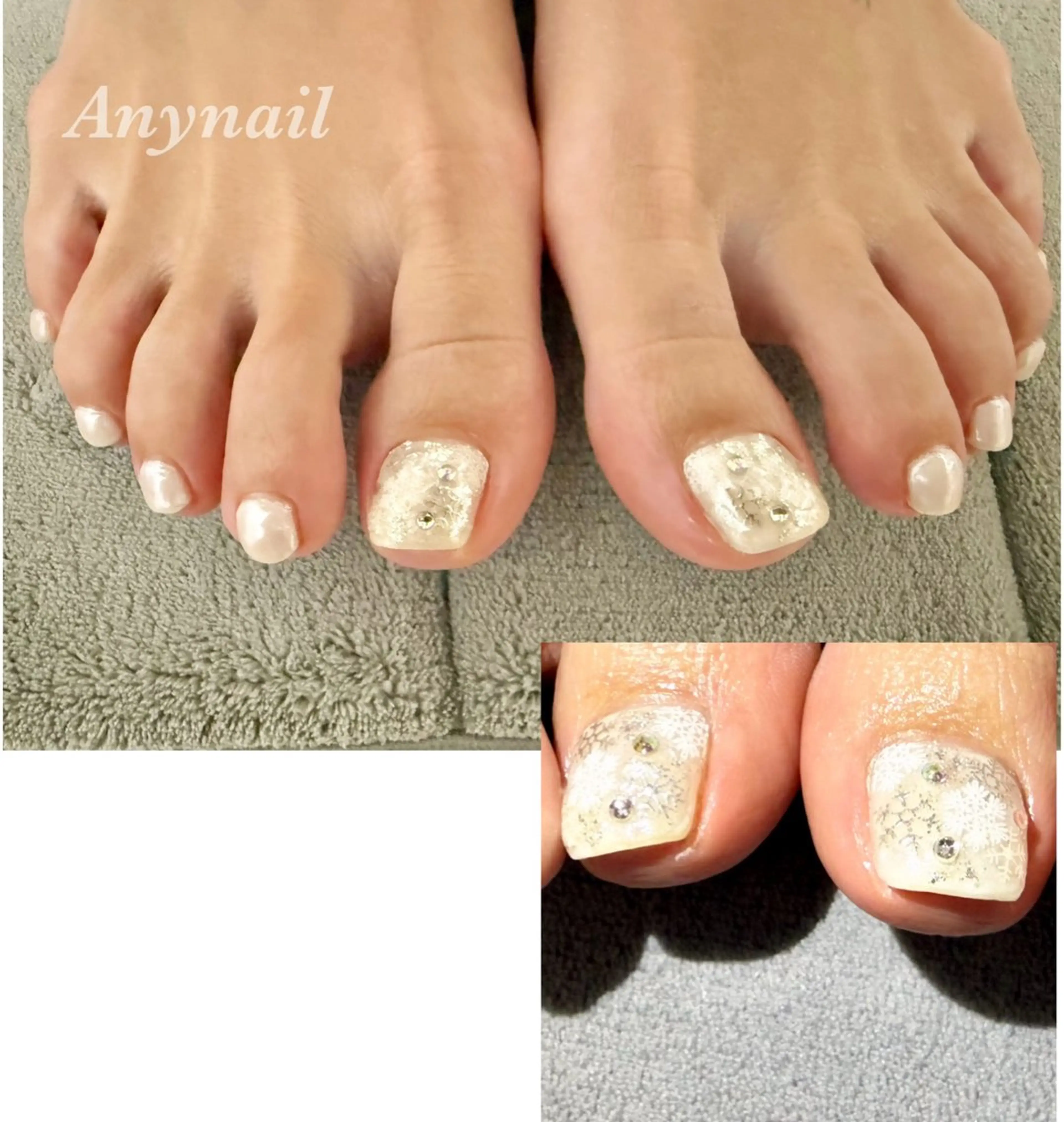 ネイル ブルー フットネイル ミラーネイル ホワイト 冬ネイル フットネイル 岩澤 恵子のネイルデザイン