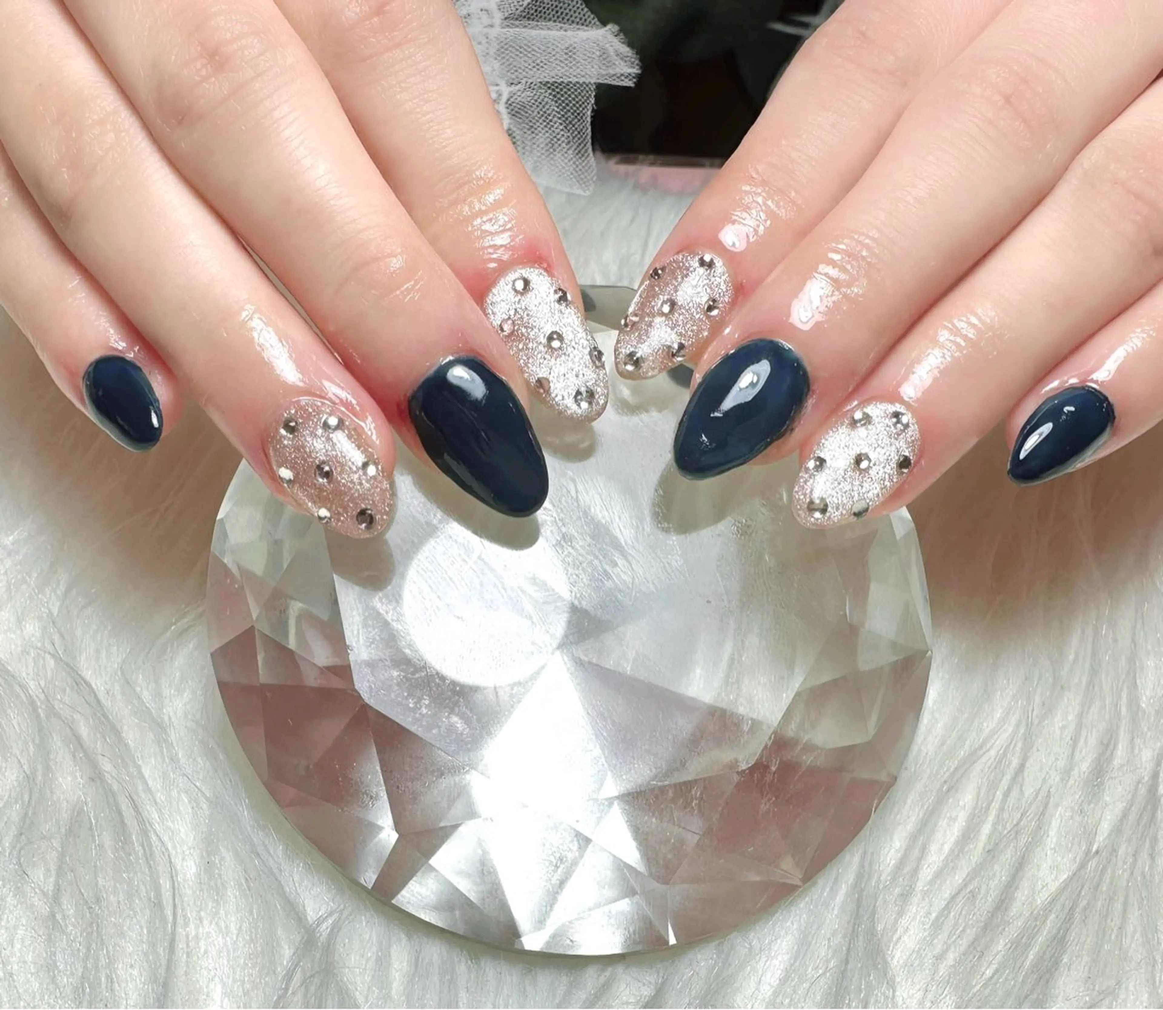 ネイル 長さ出し マグネットネイル 持ち込み ネイビー ハンドネイル nail untitled🎀のネイルデザイン