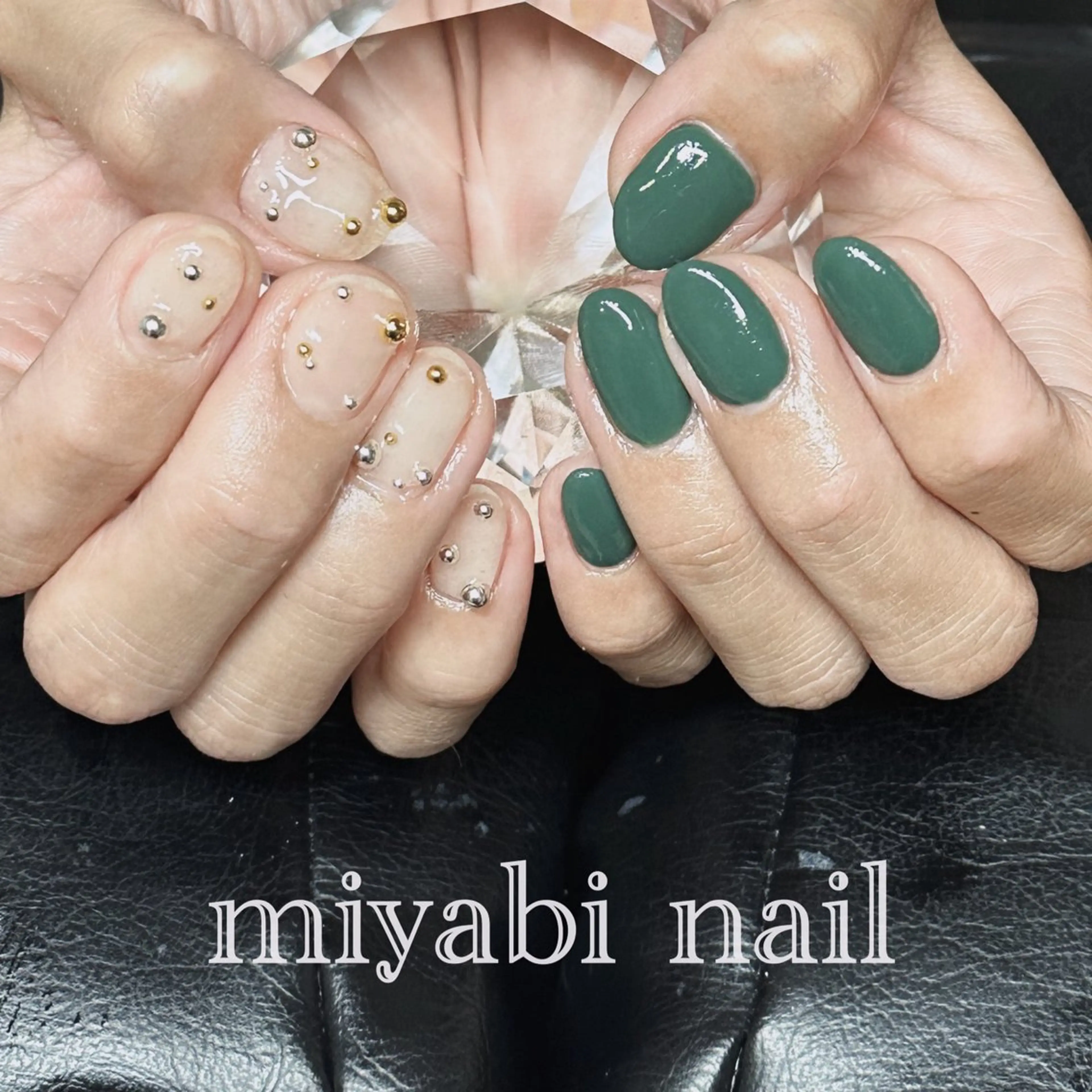 ネイル クリアネイル ゴールド グリーン 持ち込み シルバー ハンドネイル miyabi nail 桂川駅近くのネイルデザイン