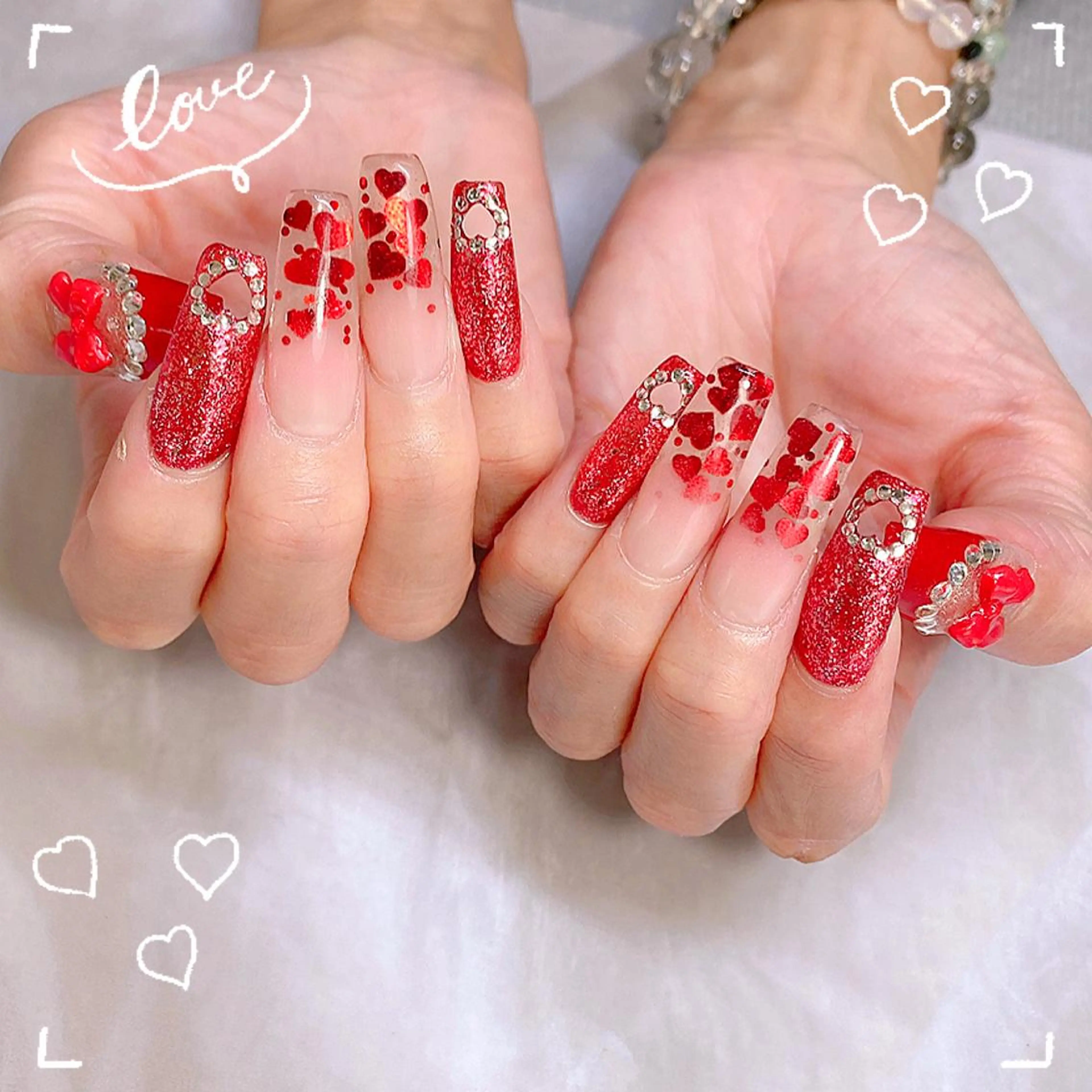 ネイル アートネイル 長さ出し スカルプネイル バレンタイン ハンドネイル RiLion💗 Risa🦋💜のネイルデザイン