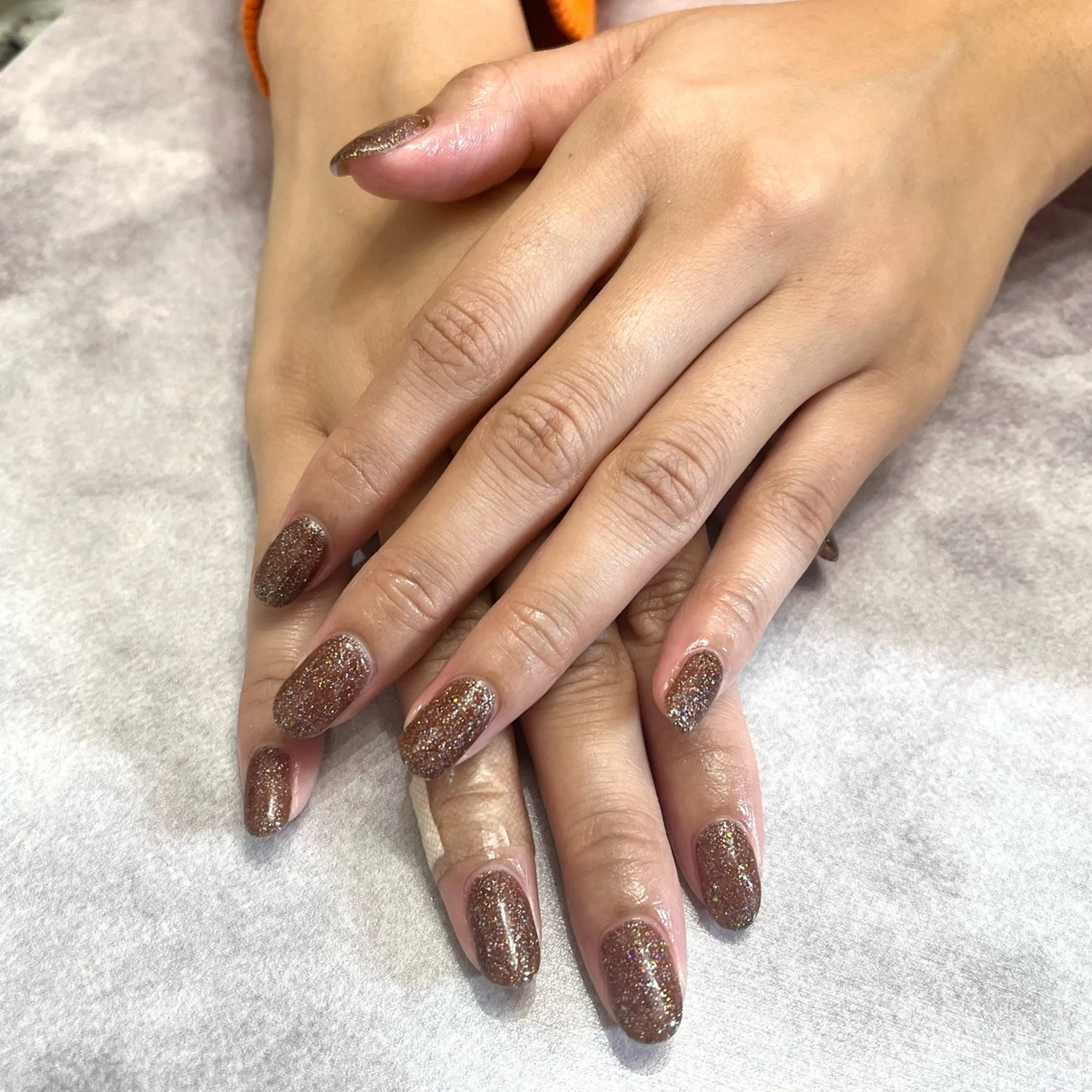 ネイル ブラウン ラメ(グリッター) ワンカラーネイル ハンドネイル Nail salon ♡のネイルデザイン