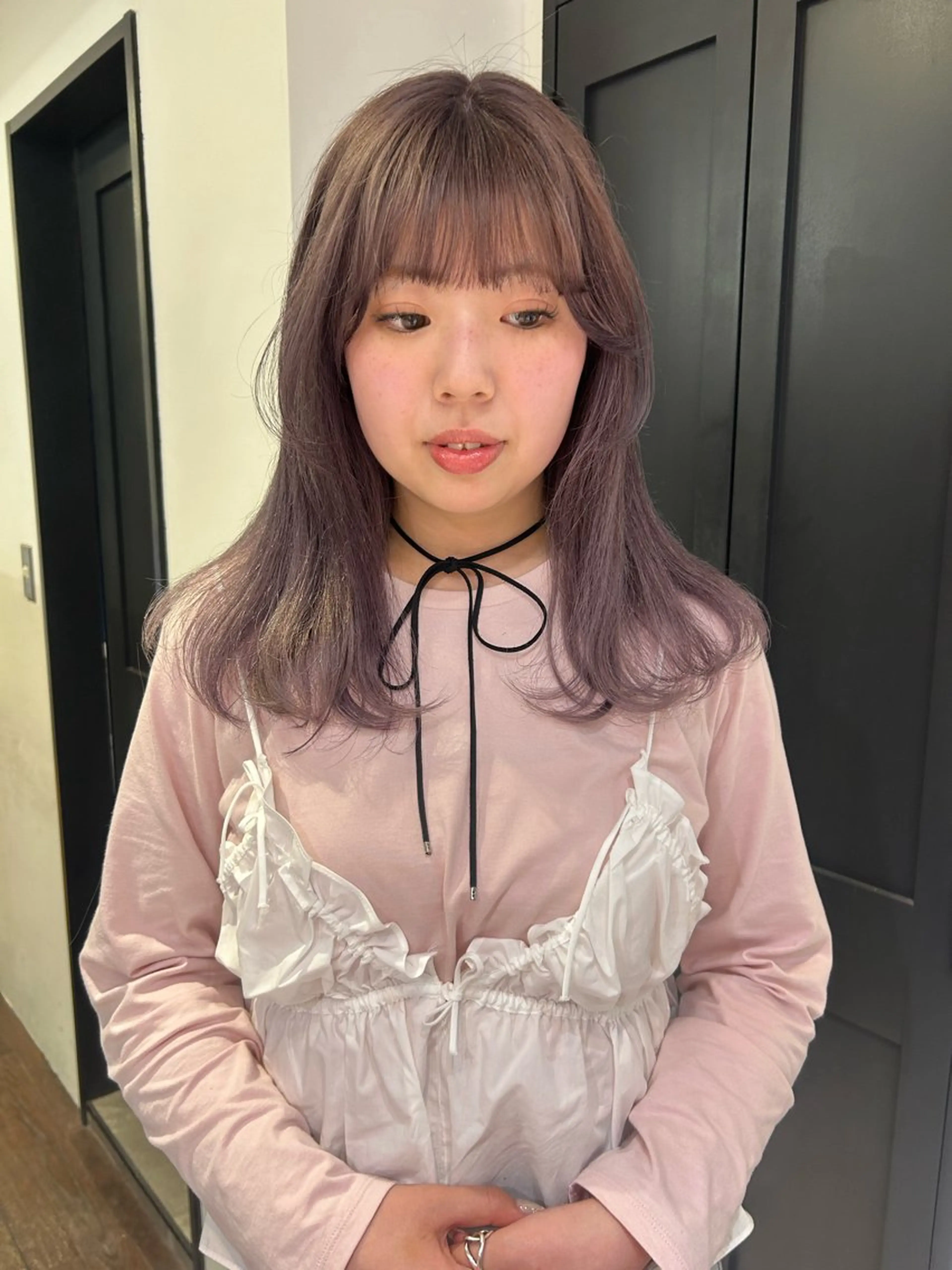 セミロング カラー パーマ レイヤー/透明感/ ブリーチなし/わかなのヘアスタイル