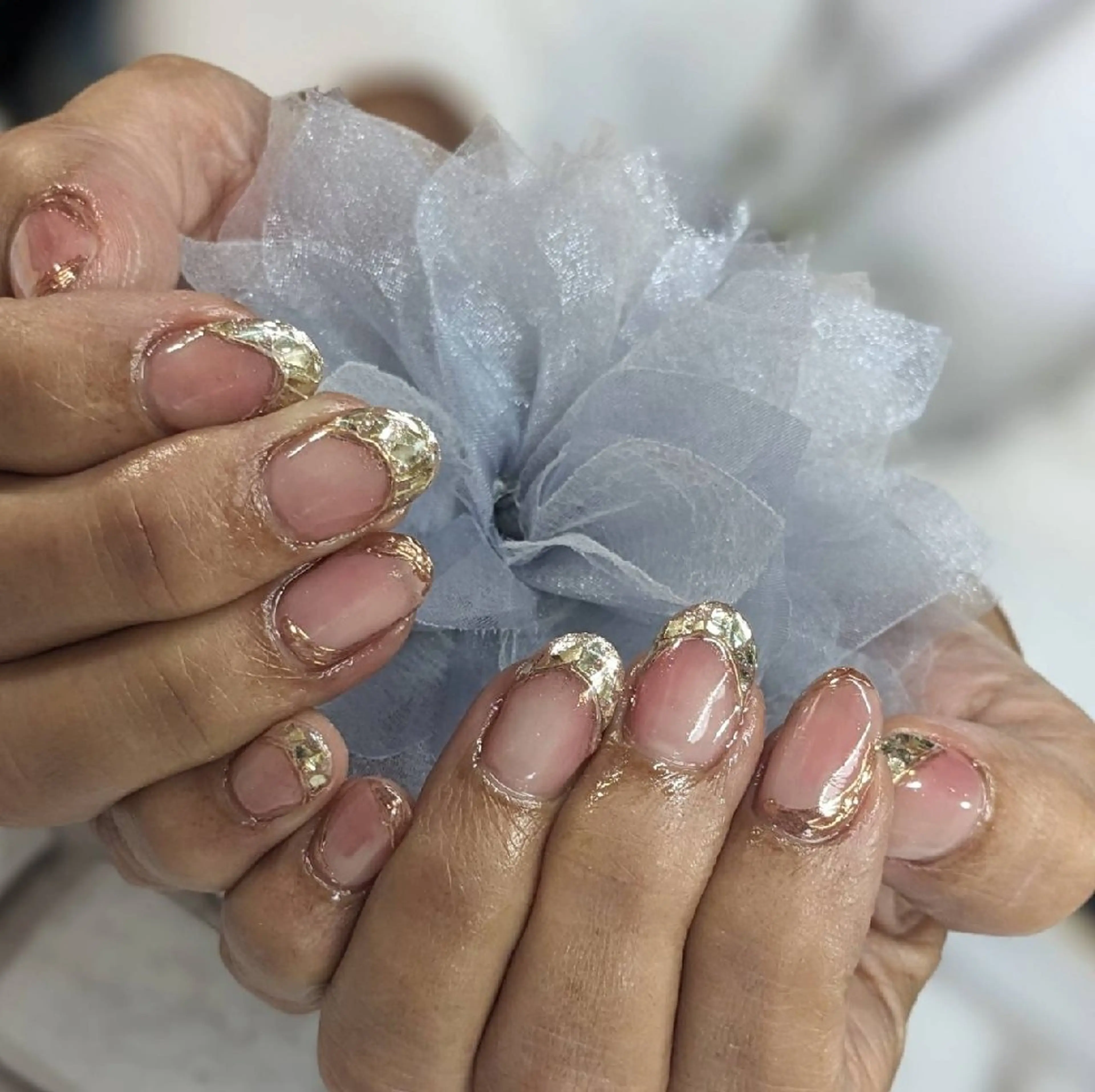 ネイル フレンチネイル ガラスフレンチ ミラーネイル ハンドネイル ネイルサロンベルティ .keikoのネイルデザイン