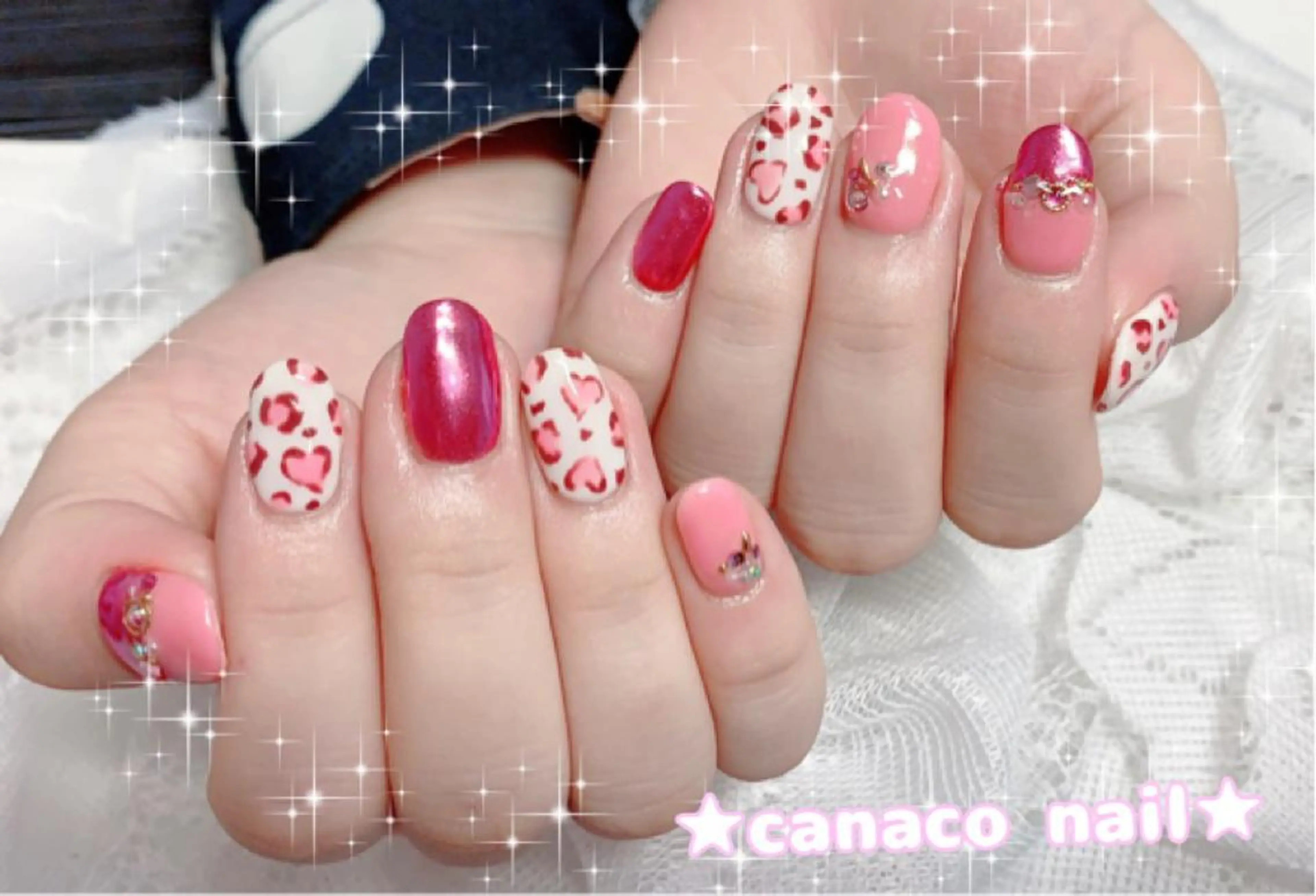 ネイル アニマル柄 アートネイル ジェルネイル ハート ミラーネイル Felice所属・ベテランネイル cnc  nailのネイルデザイン