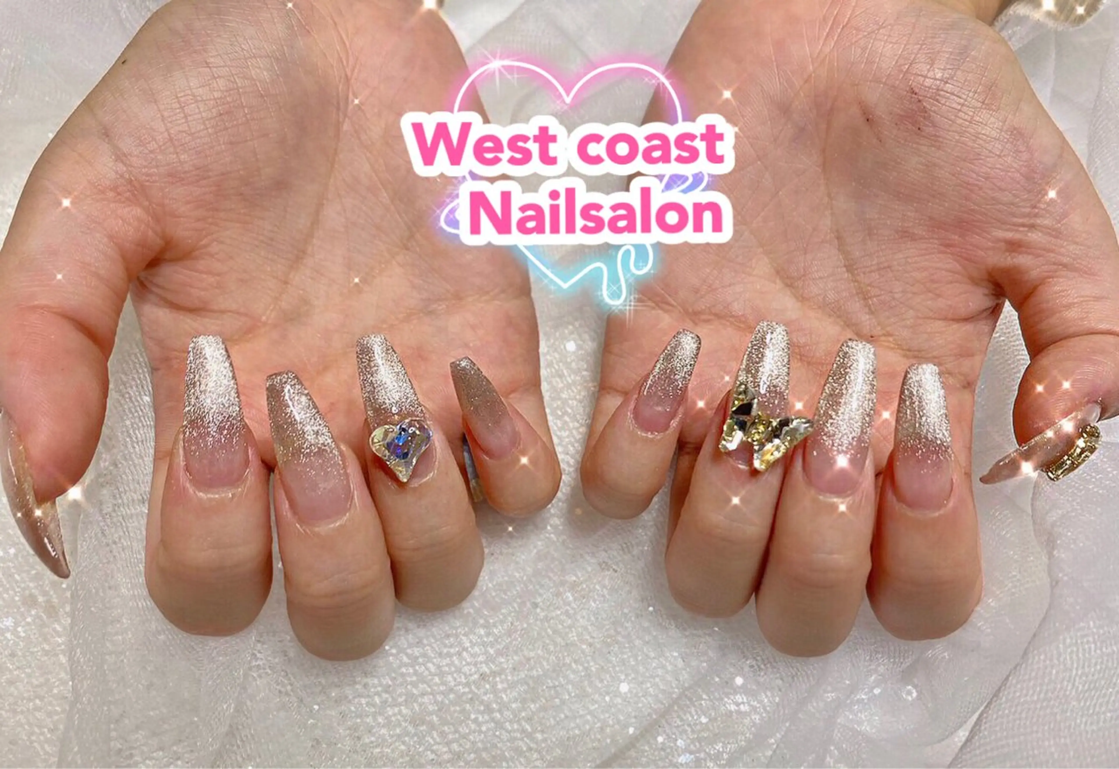 ネイル リボン、ガーリー パーツ放題専門店のネイルデザイン