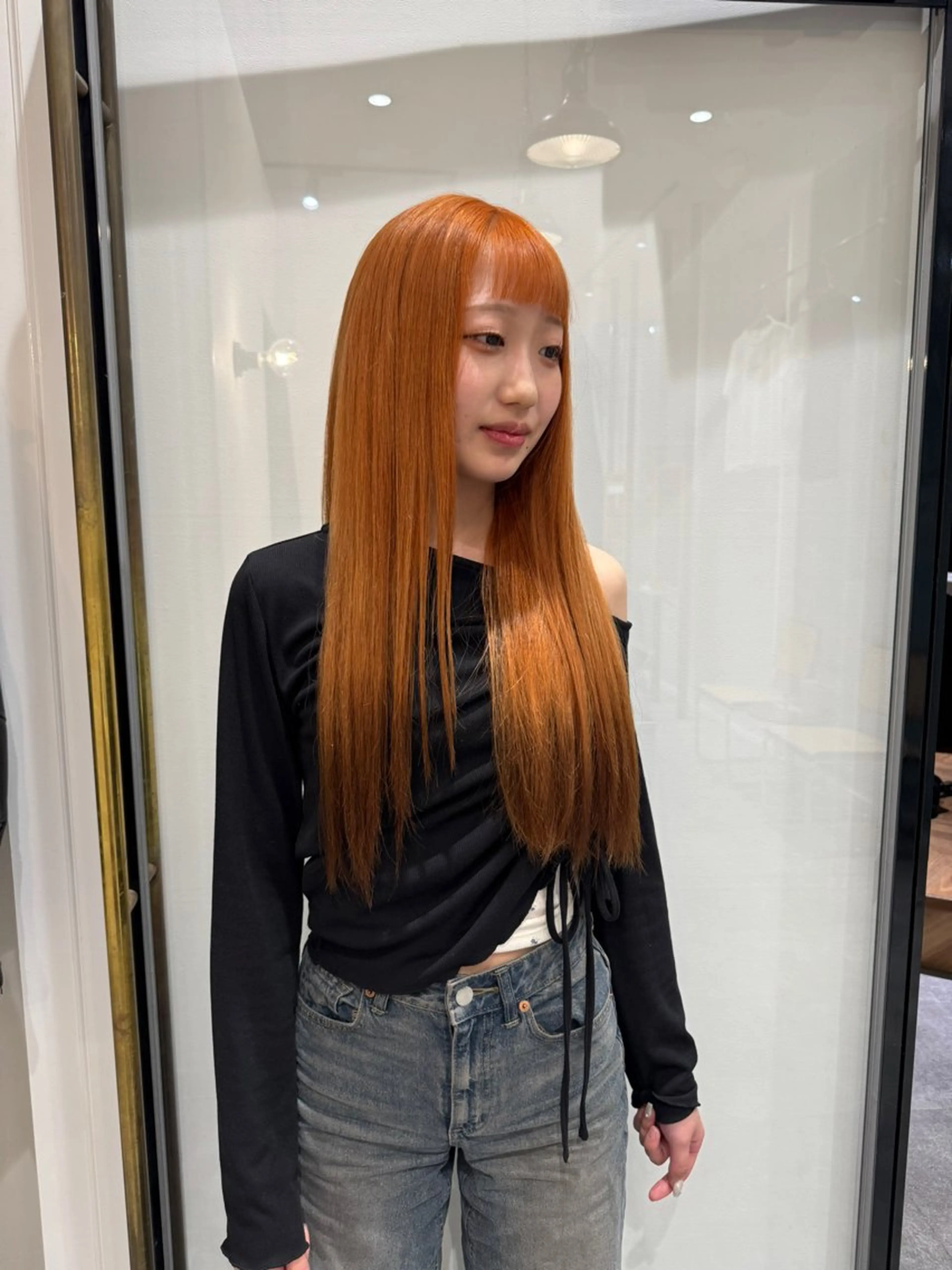 カラー ベージュカラー ブリーチ オレンジ オレンジベージュ 堤 裕香のヘアスタイル