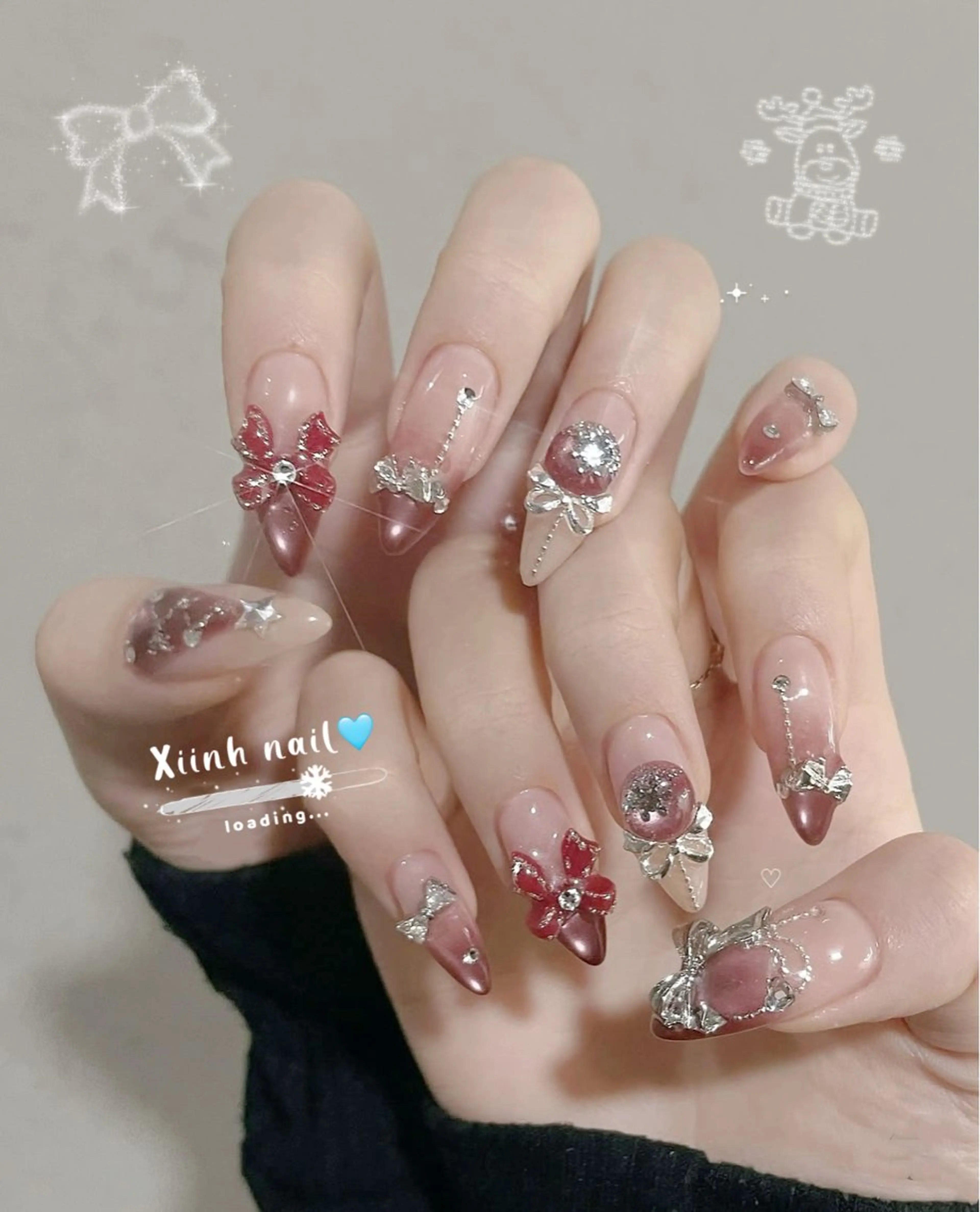 ネイル ブラウン チークネイル 桜ネイル 長さ出し フットネイル ハンドネイル XIINH NAIL SALONのネイルデザイン