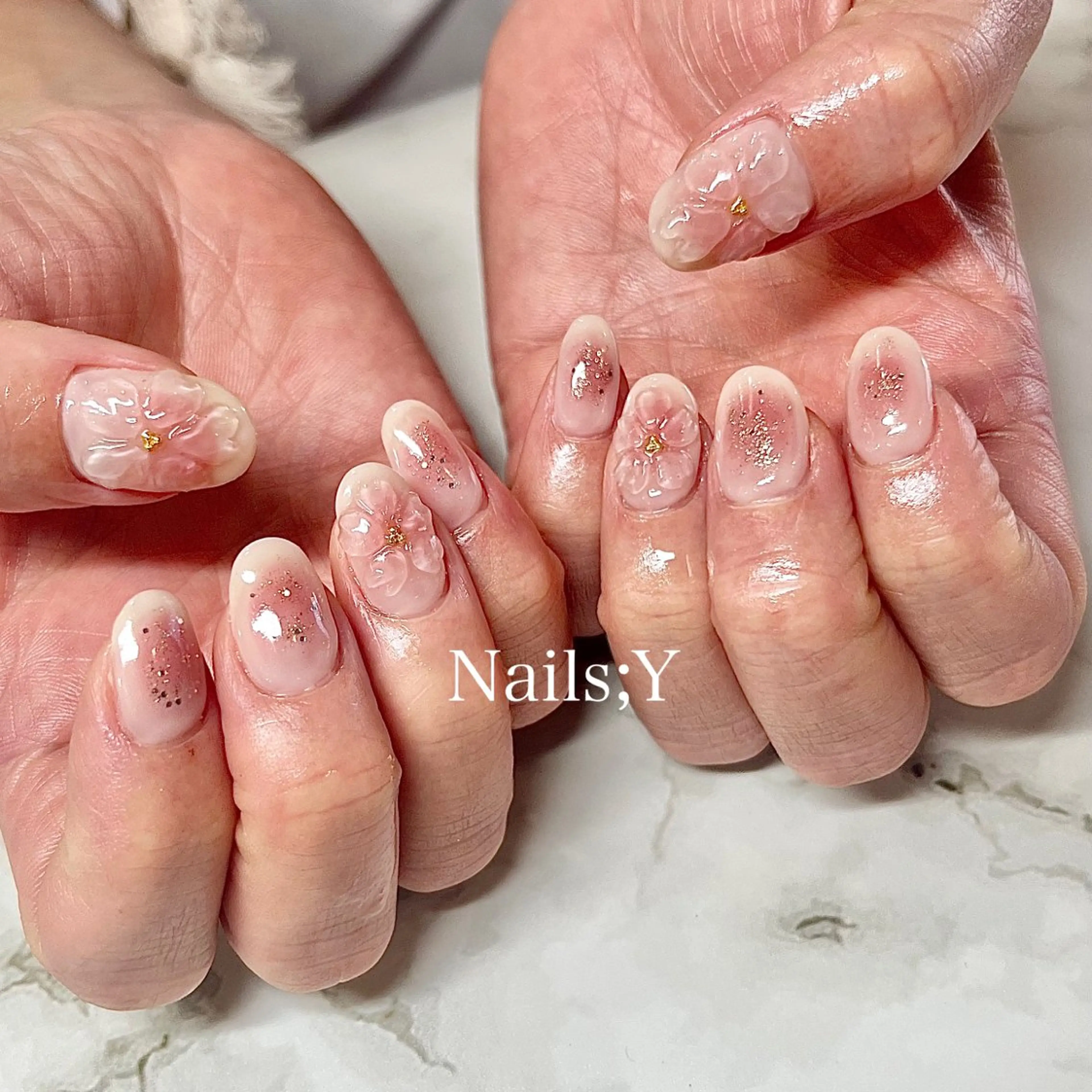 ネイル チークネイル 桜ネイル クリアネイル ジェルネイル 持ち込み yo koのネイルデザイン