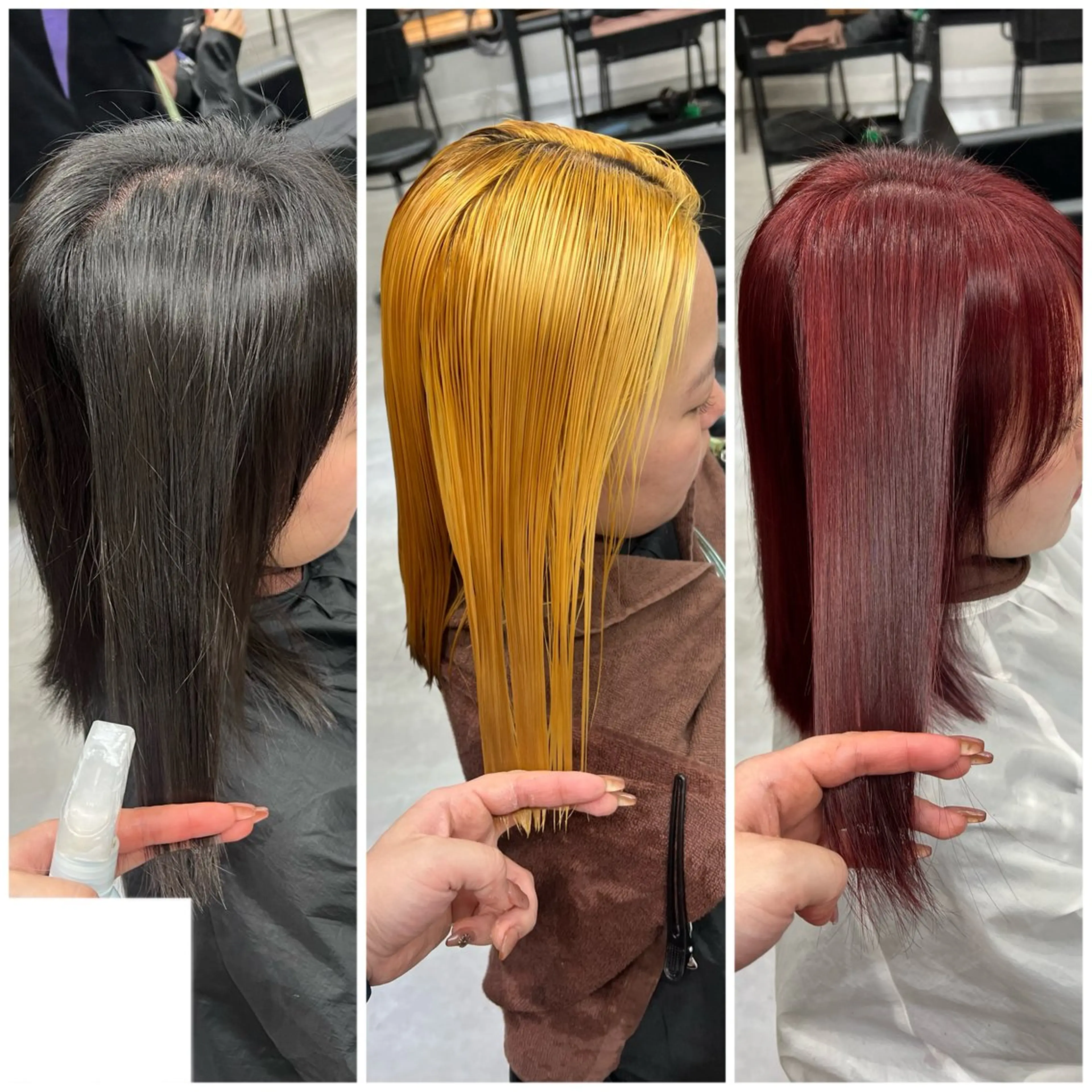 ミディアム カラー ブリーチ ボルドーカラー ケアブリーチ 透明感カラー ダブルカラー いろあそび所属・ショート/ウルフ カットモデル募集のヘアスタイル