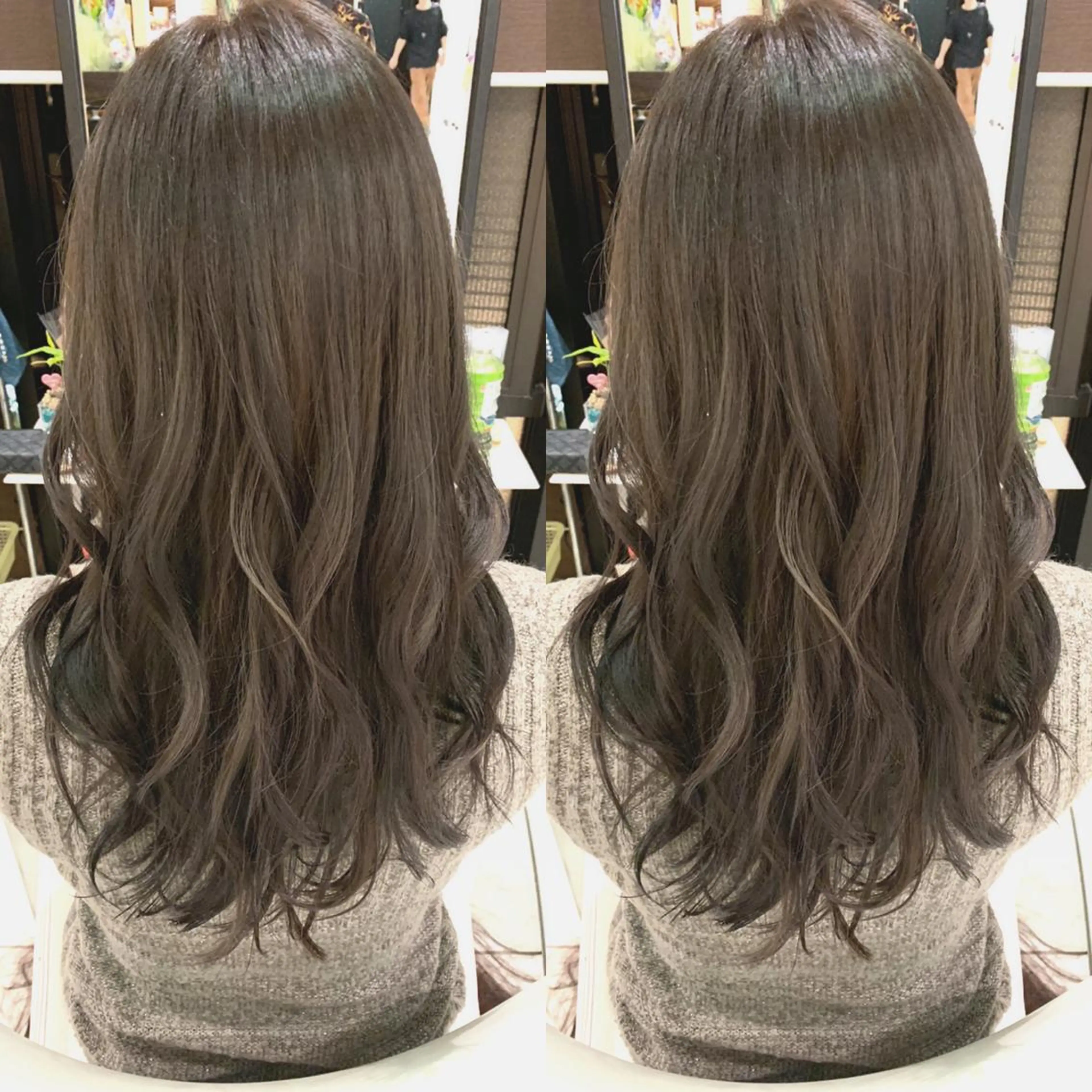 セミロング カラー ヘアアレンジ ダークグレー ダークグレージュ グレージュ Merci メルシー 福岡、今泉のヘアスタイル