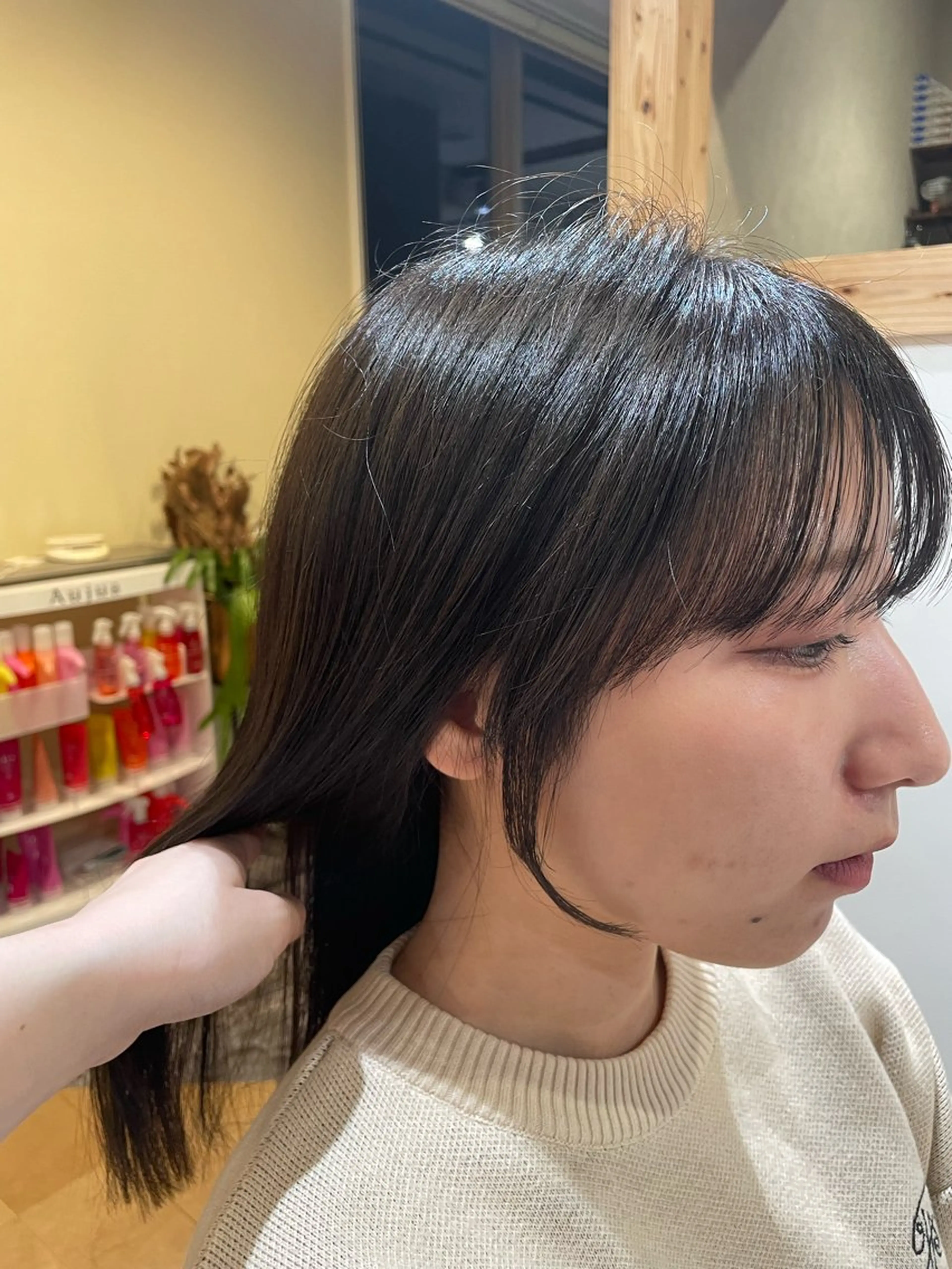 セミロング 顔周りカット カット パーマ 山口里莉 /パーマモデル募集のヘアスタイル