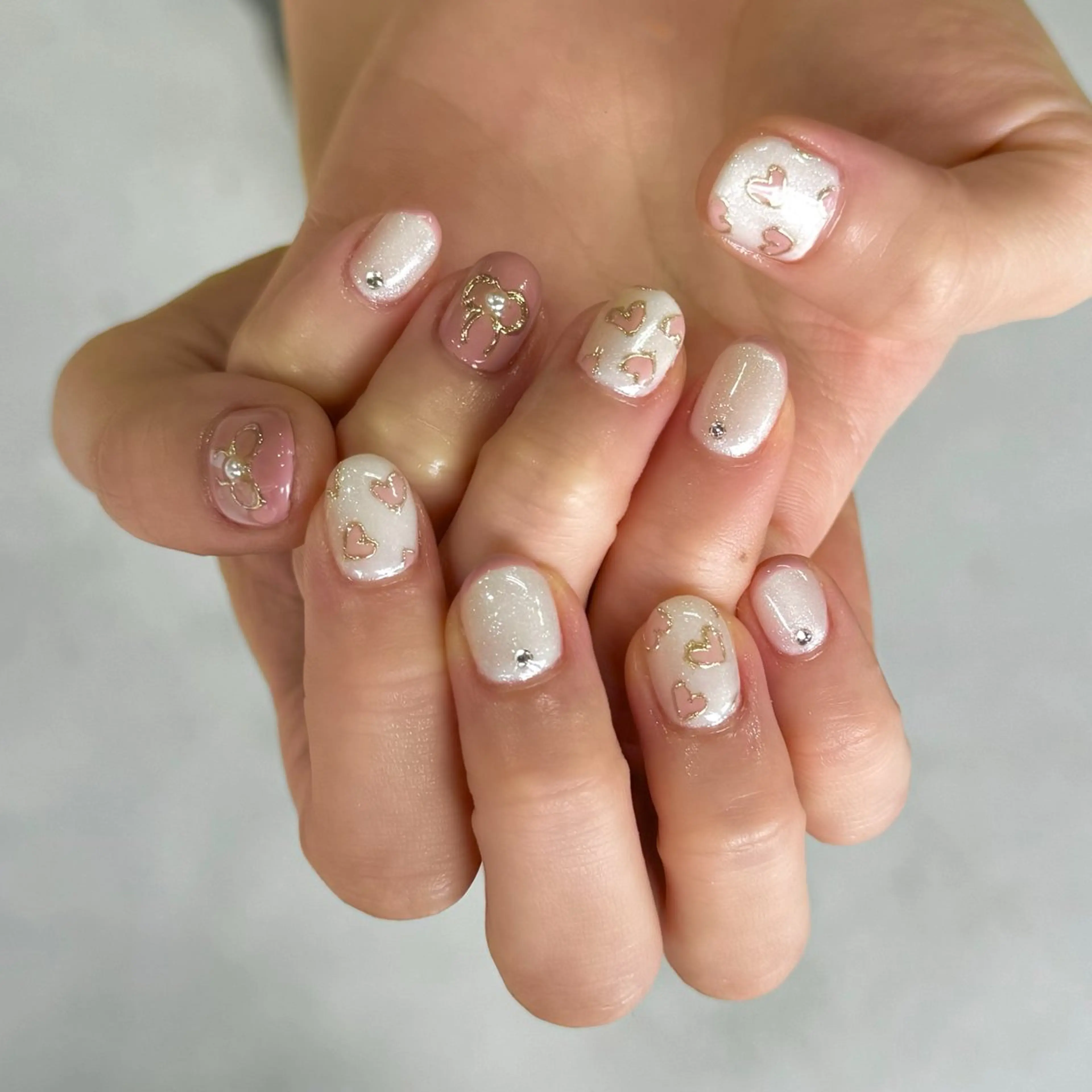 ネイル フレンチネイル ハート ミラーネイル ハンドネイル HARUKA ネイリスト福岡/薬院のネイルデザイン