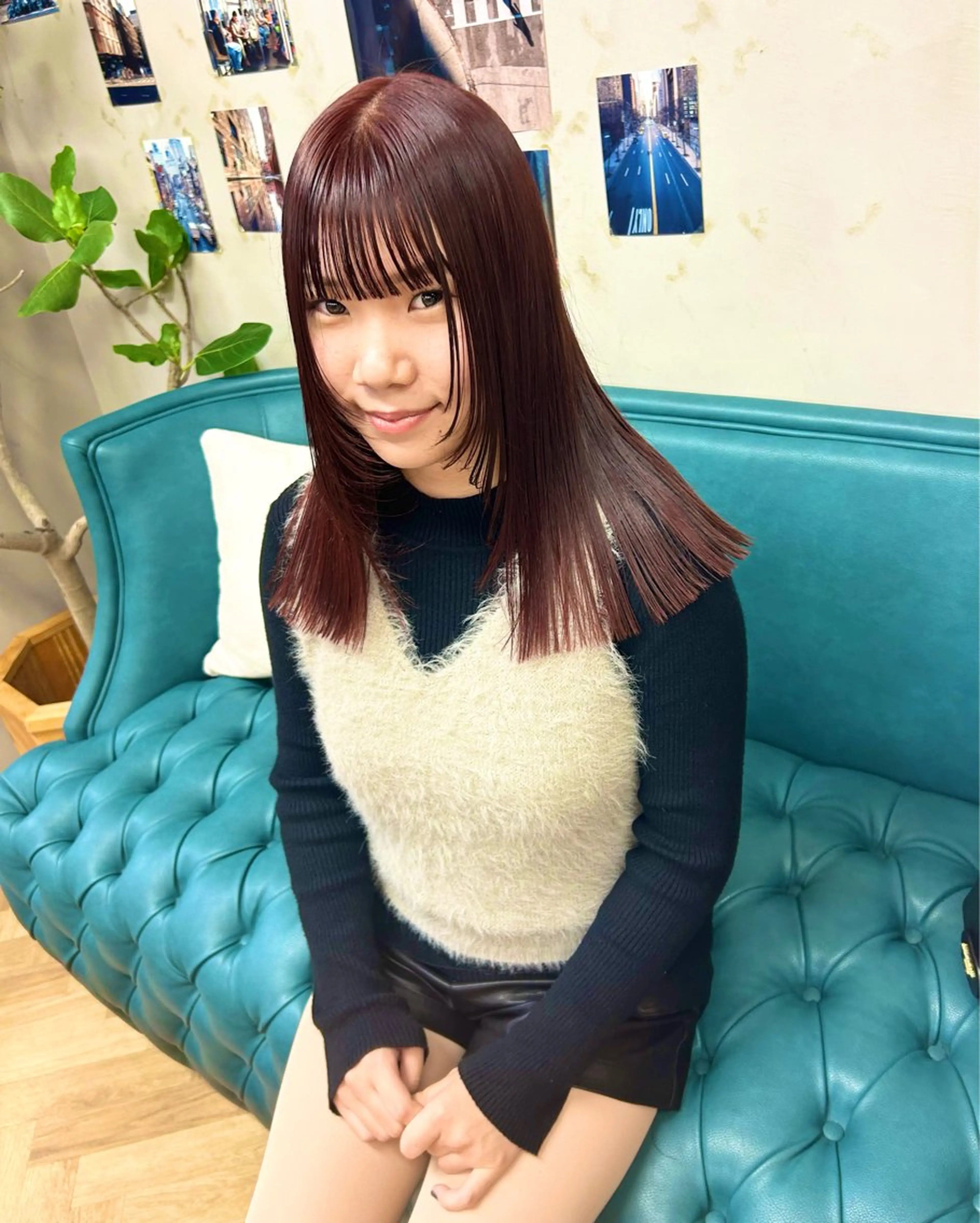 ミディアム カラー パーマ ヘアアレンジ ブリーチ 透明感カラー ダブルカラー ブリーチなしカラー 顔まわりレイヤー 髪と音処　マトぺ所属・デザインカラー/ボブ ブリーチカラー/ユリのヘアスタイル