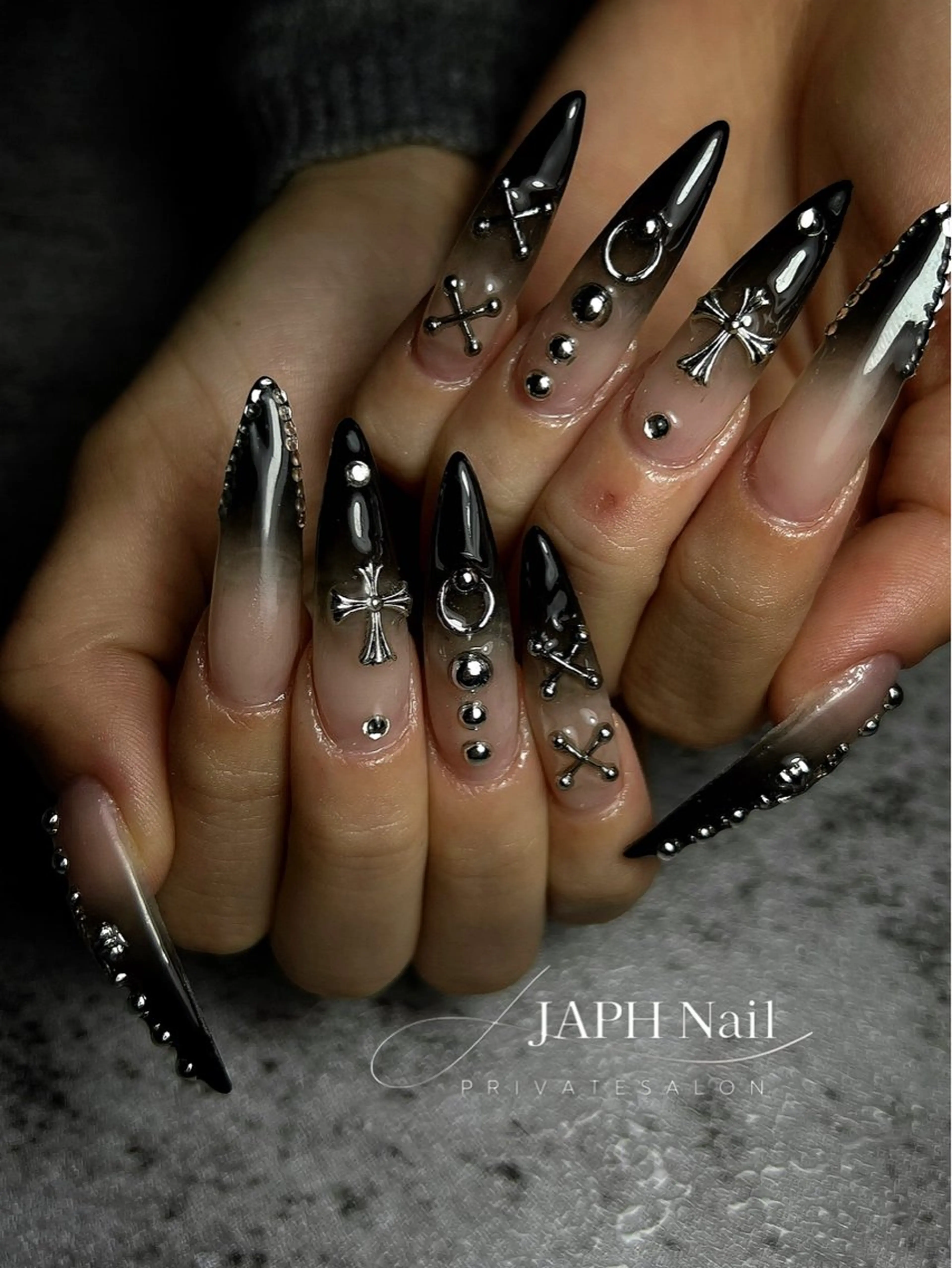 ネイル フレンチネイル キラキラネイル 韓国ネイル ロングネイル ミラーネイル NailSalon /JAPHのネイルデザイン
