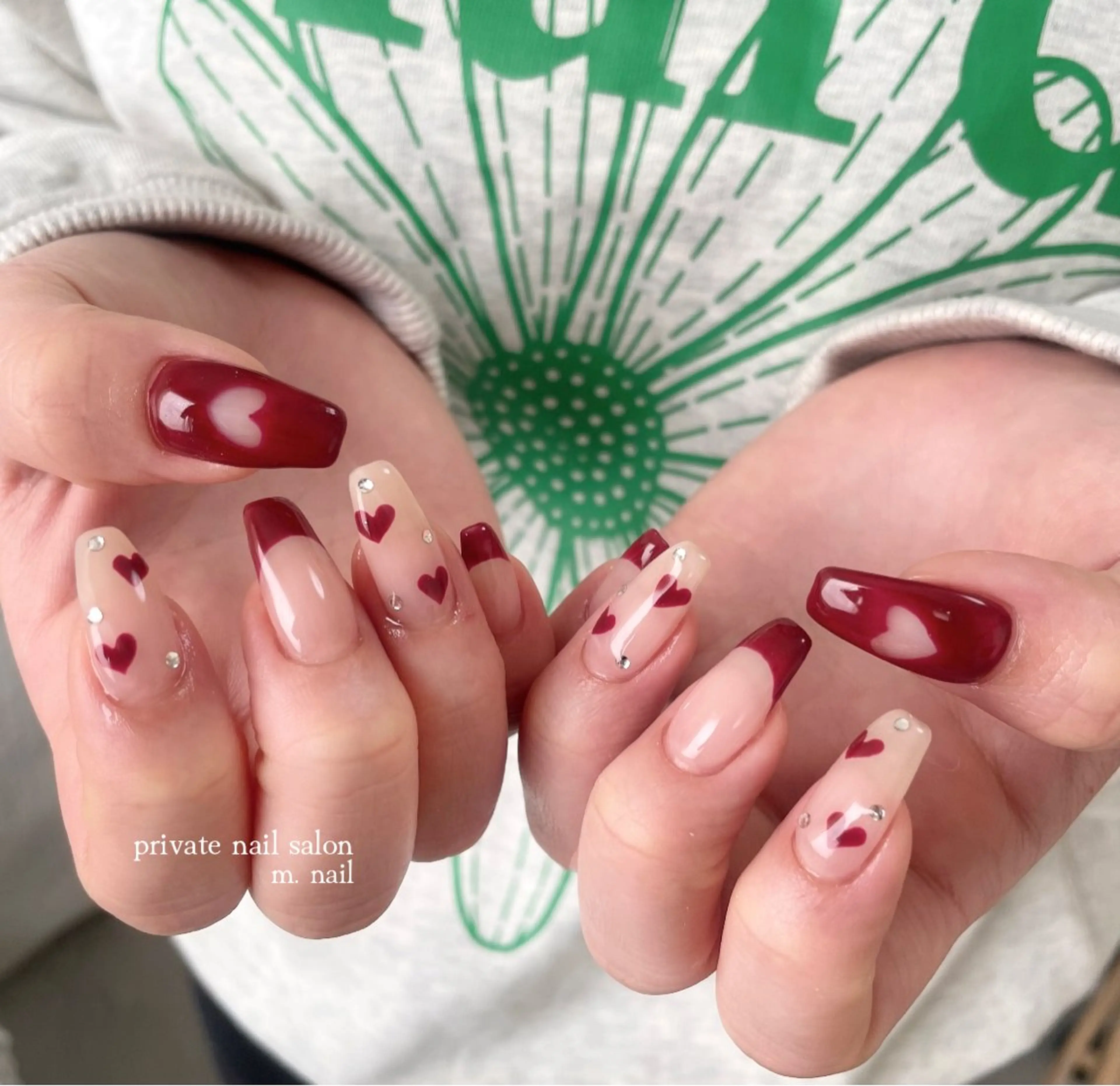 ネイル ハート 韓国ネイル 赤色 バレンタイン フットネイル m.nail salonのネイルデザイン