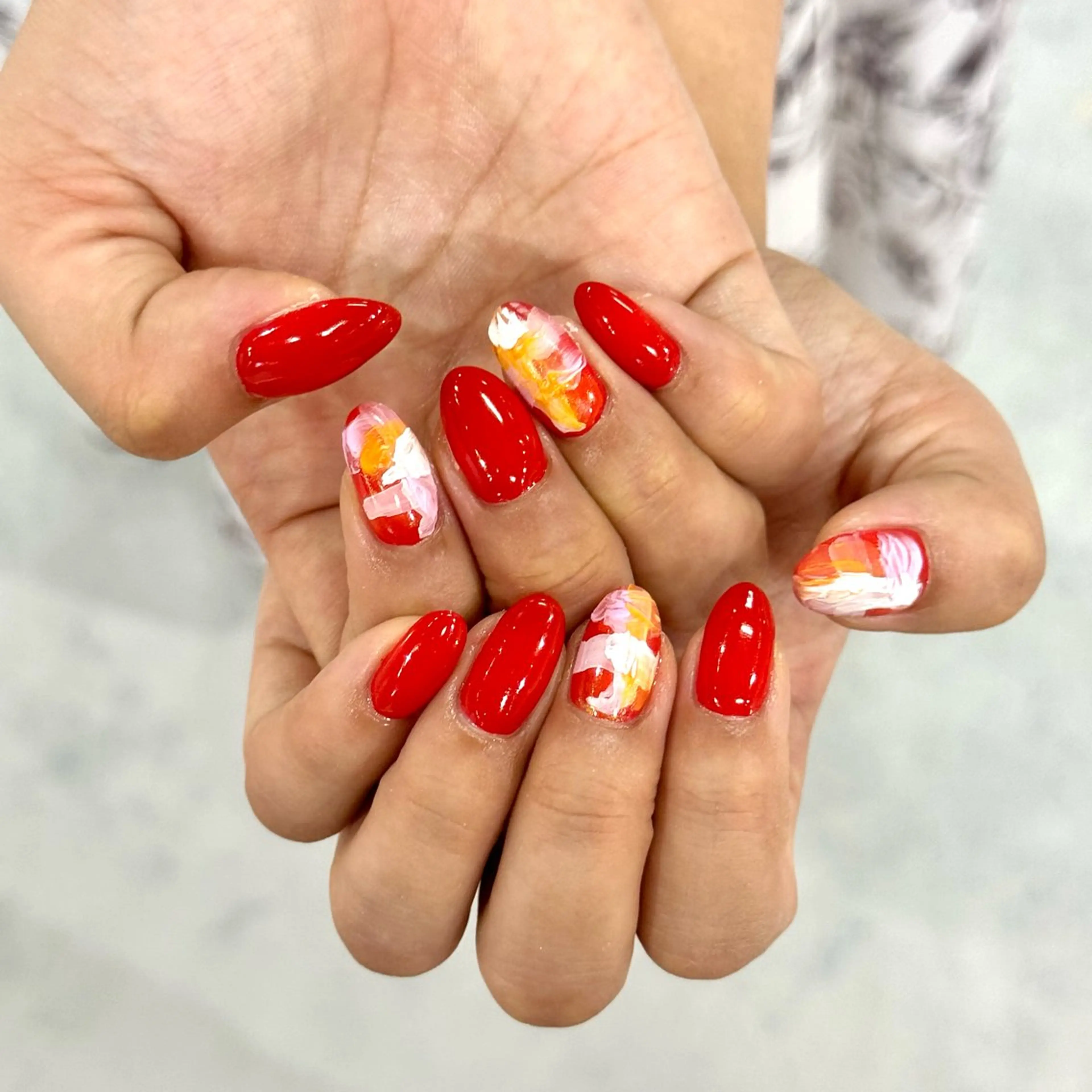 ネイル アートネイル 赤色 ハンドネイル HARUKA ネイリスト福岡/薬院のネイルデザイン