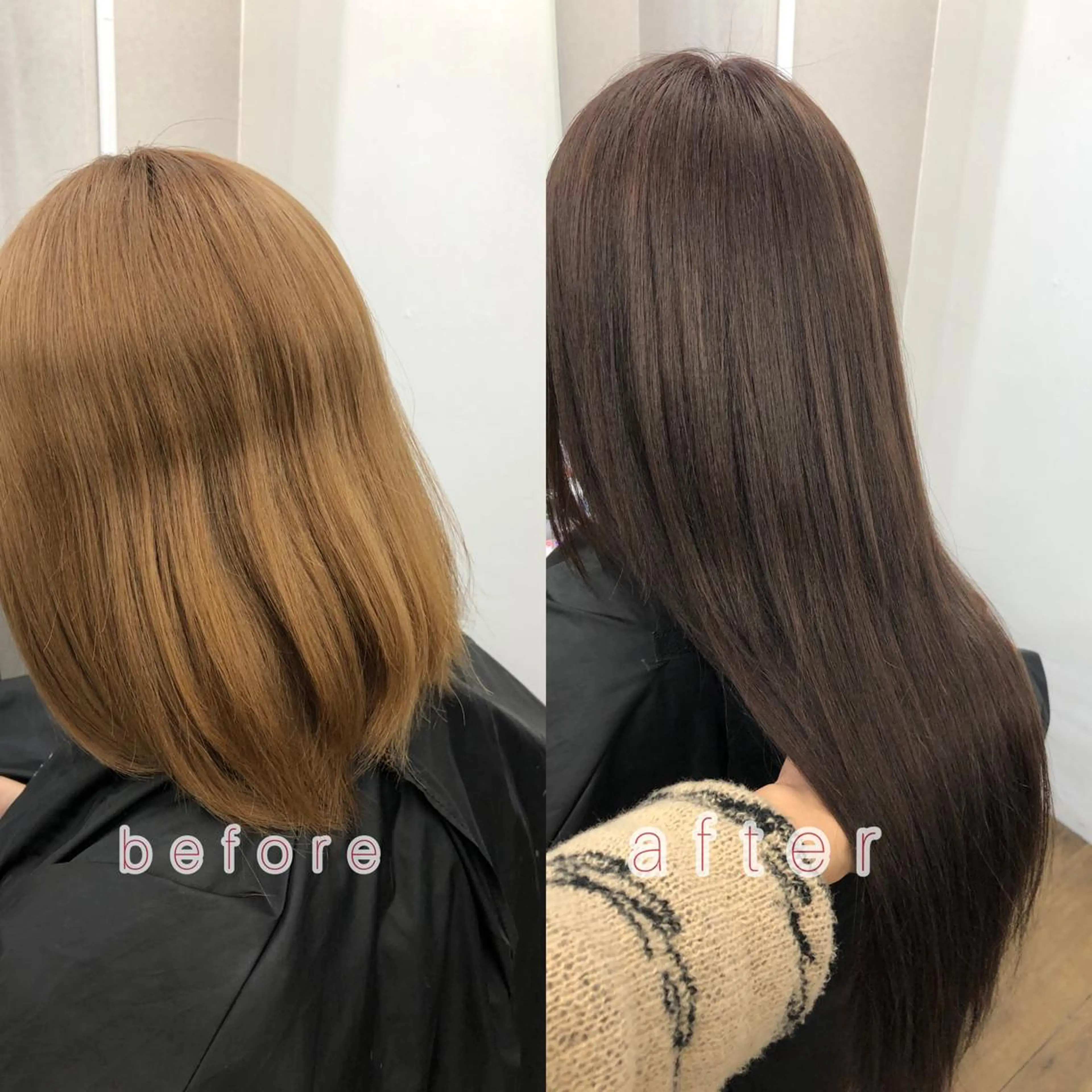 ロング カラー シールエクステ ベージュカラー ブラウンカラー ブラウンベージュ ハイトーンカラー alpha. カラーエクステ下妻のヘアスタイル