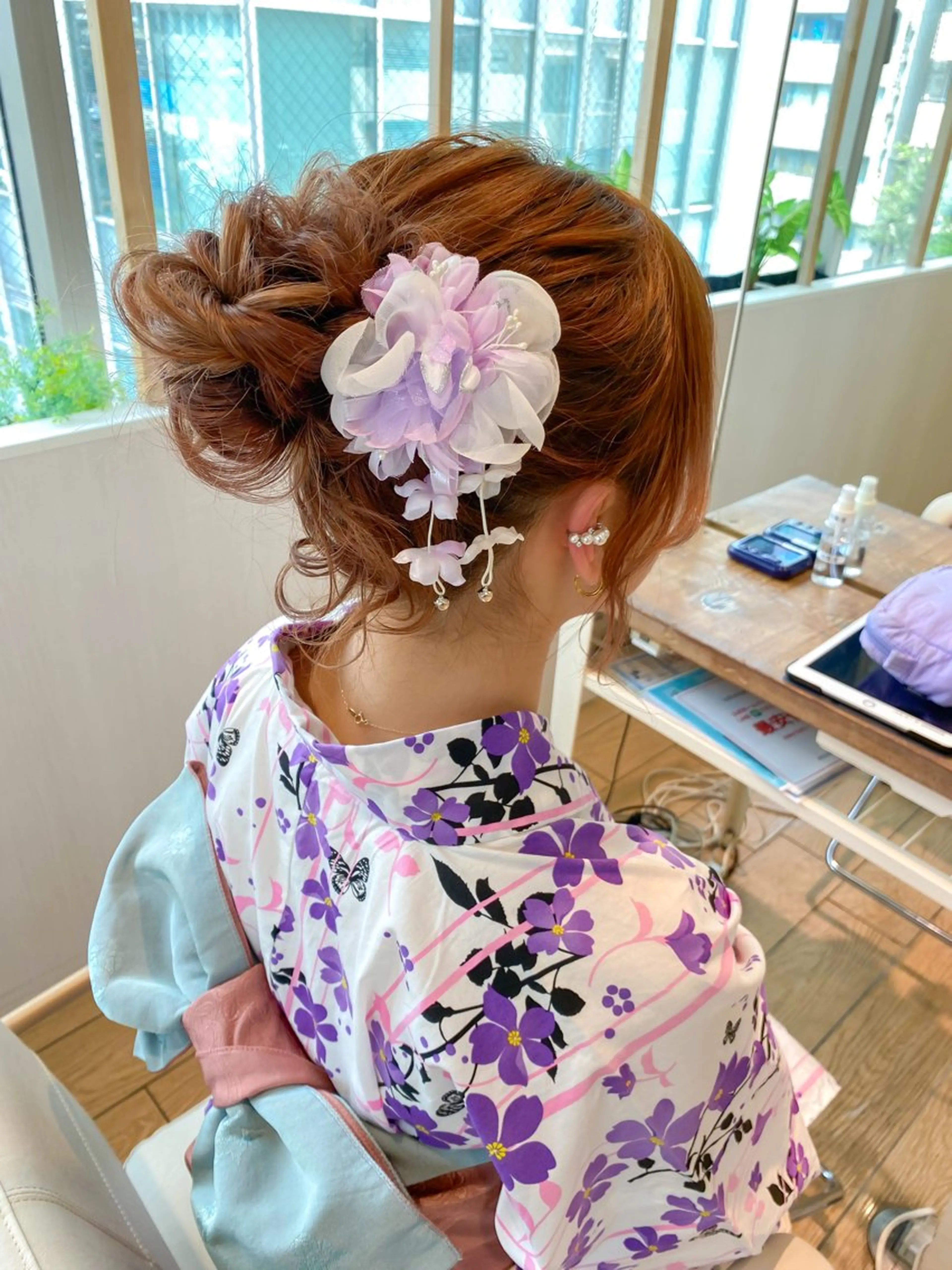 セミロング カラー ヘアアレンジ 浴衣 カット ヘアカラー トリートメント RIHO/愛されモテ /透明感カラーのヘアスタイル