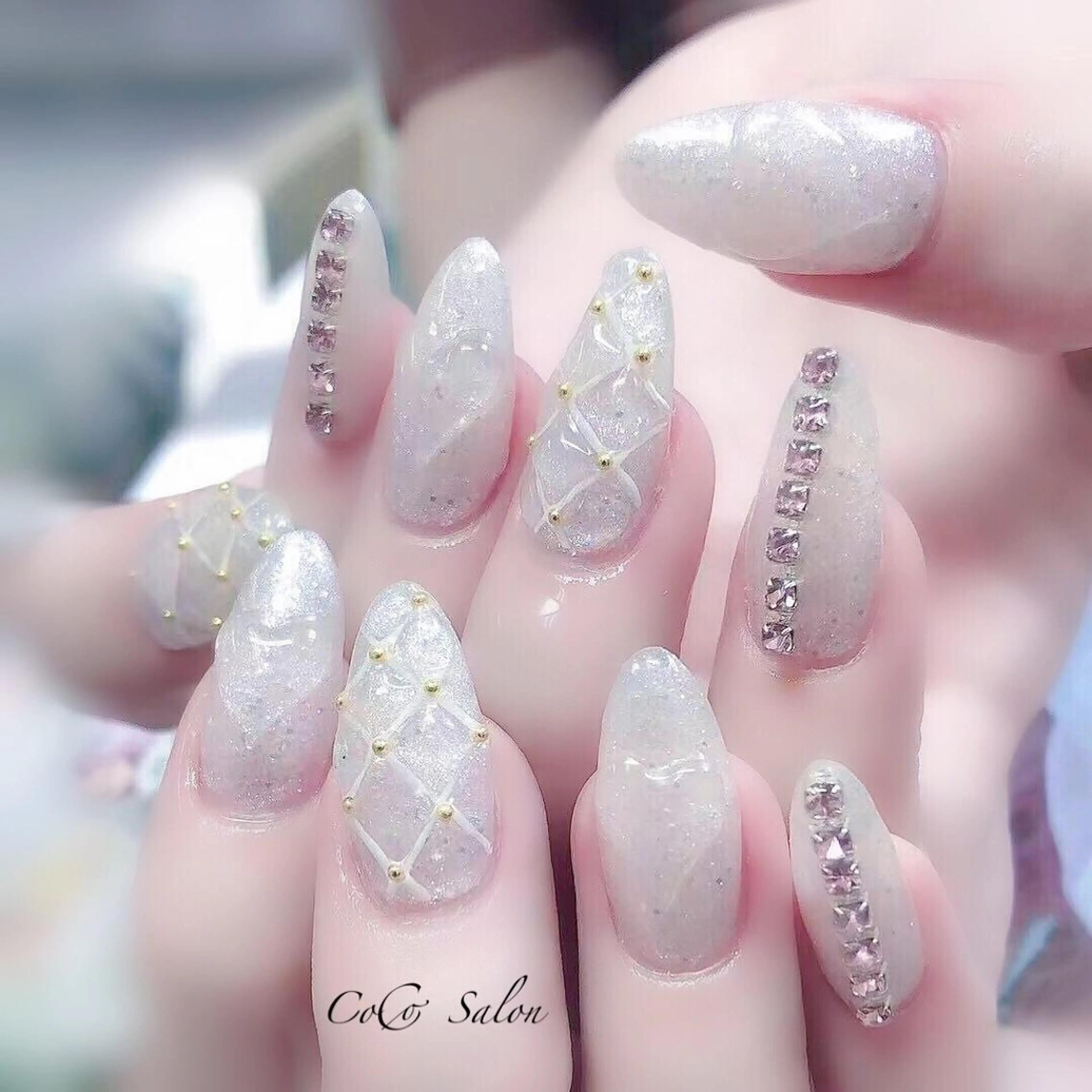 ネイル 長さ出し ジェルネイル ハート ホログラムネイル キラキラネイル CoCoSalon ネイル/まつ毛予約のネイルデザイン