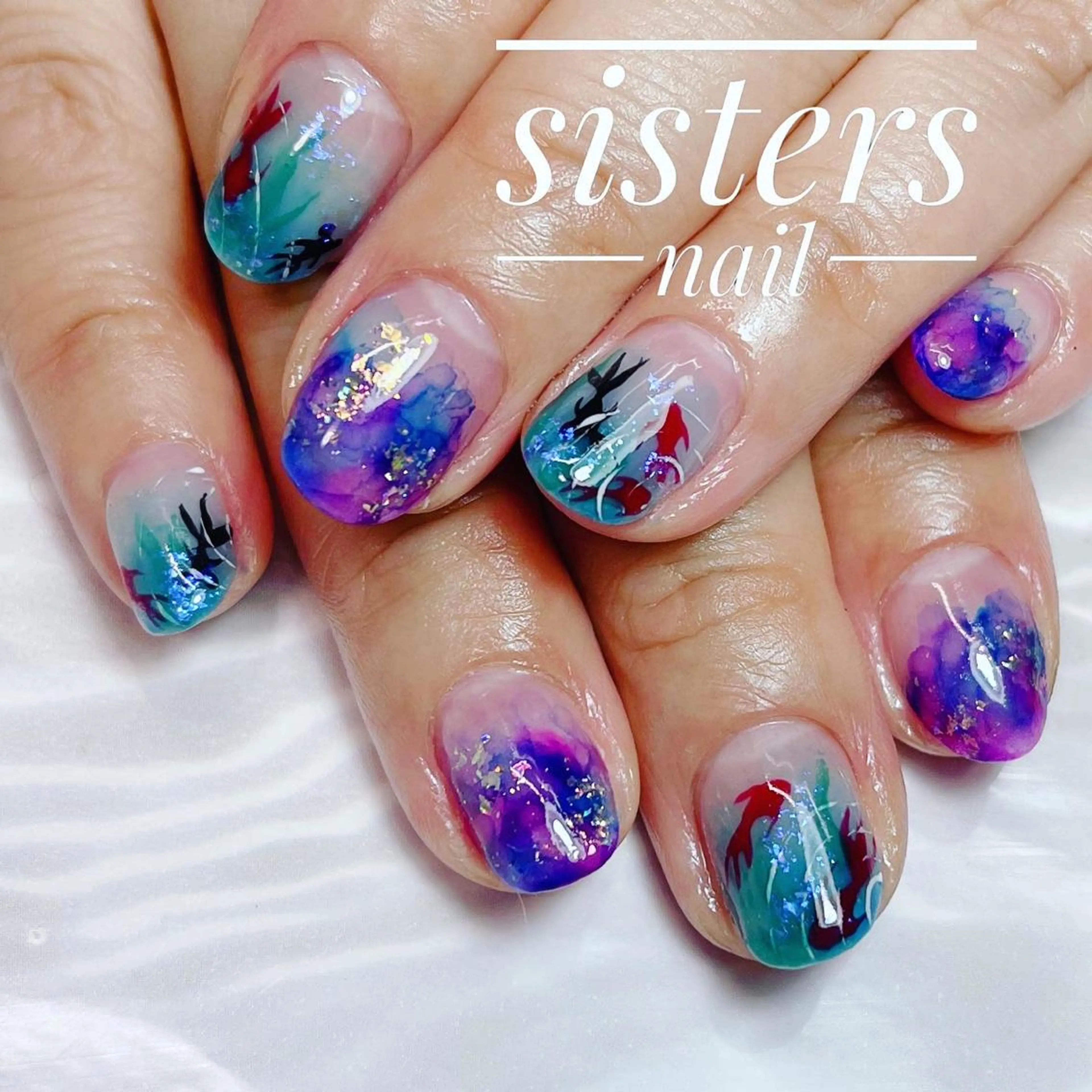 ネイル アートネイル ブルー ニュアンスネイル 夏ネイル sisters nail.fのネイルデザイン