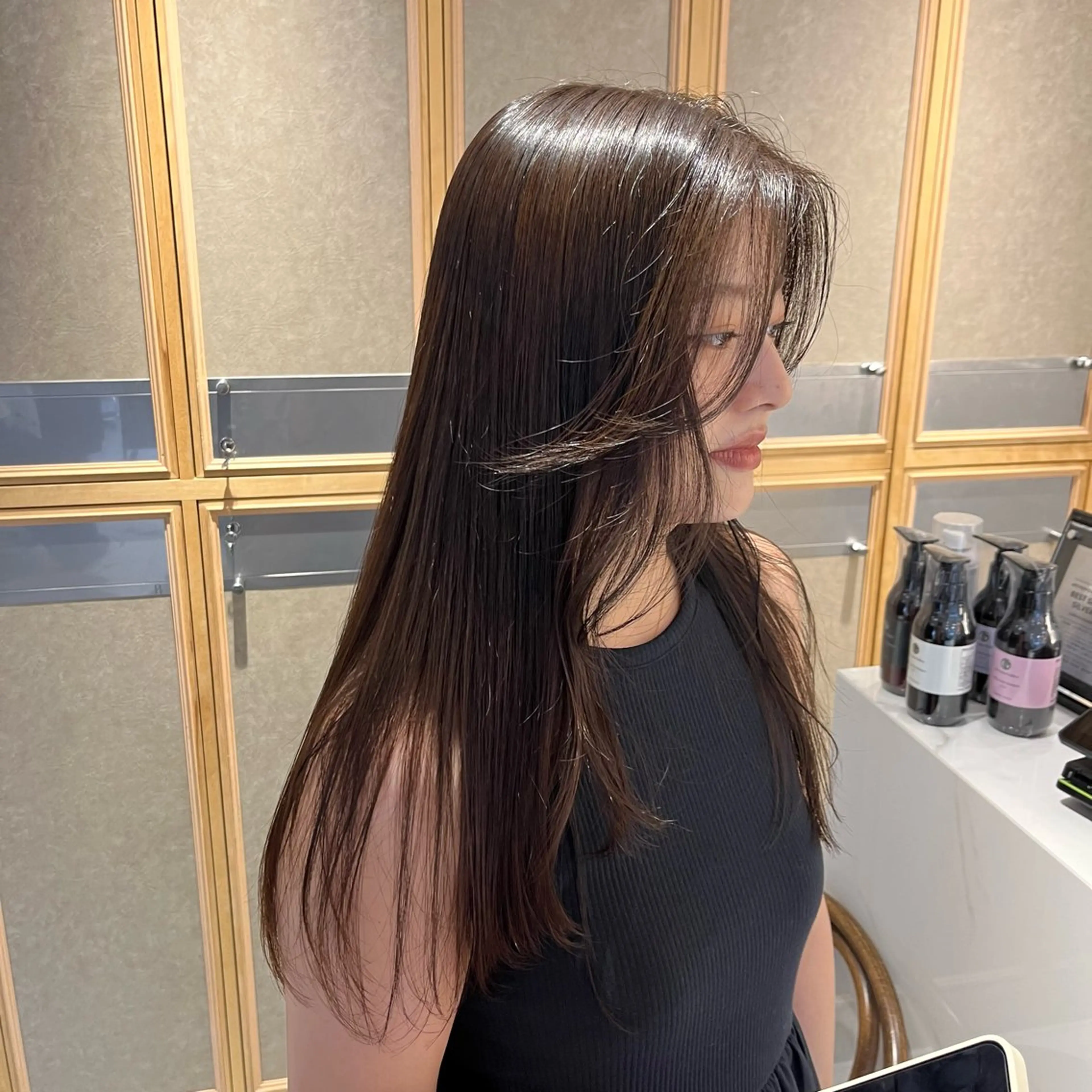 ロング カラー パーマ 縮毛矯正 トリートメント ナミ🩶暗髪/暖色 ❤️/透明感/縮毛のヘアスタイル