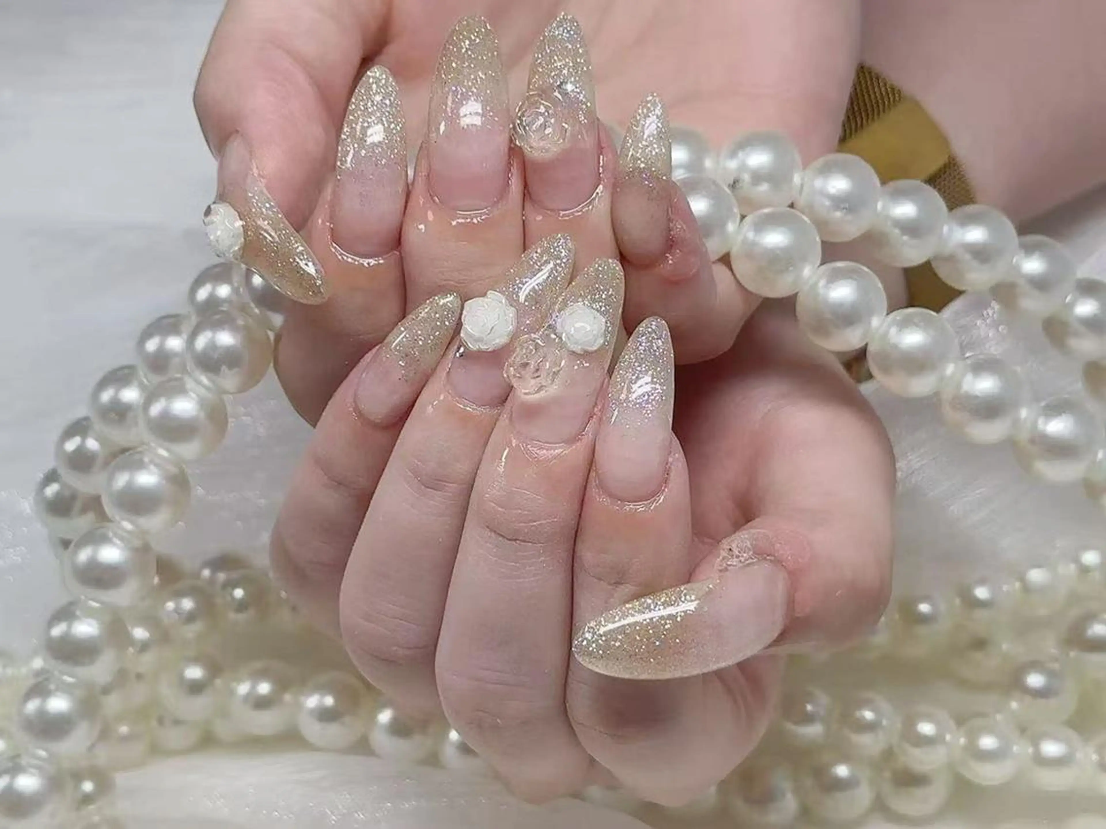 ネイル アートネイル クリアネイル 成人式 長さ出し フラッシュネイル ハンドネイル Ru na🍳のネイルデザイン