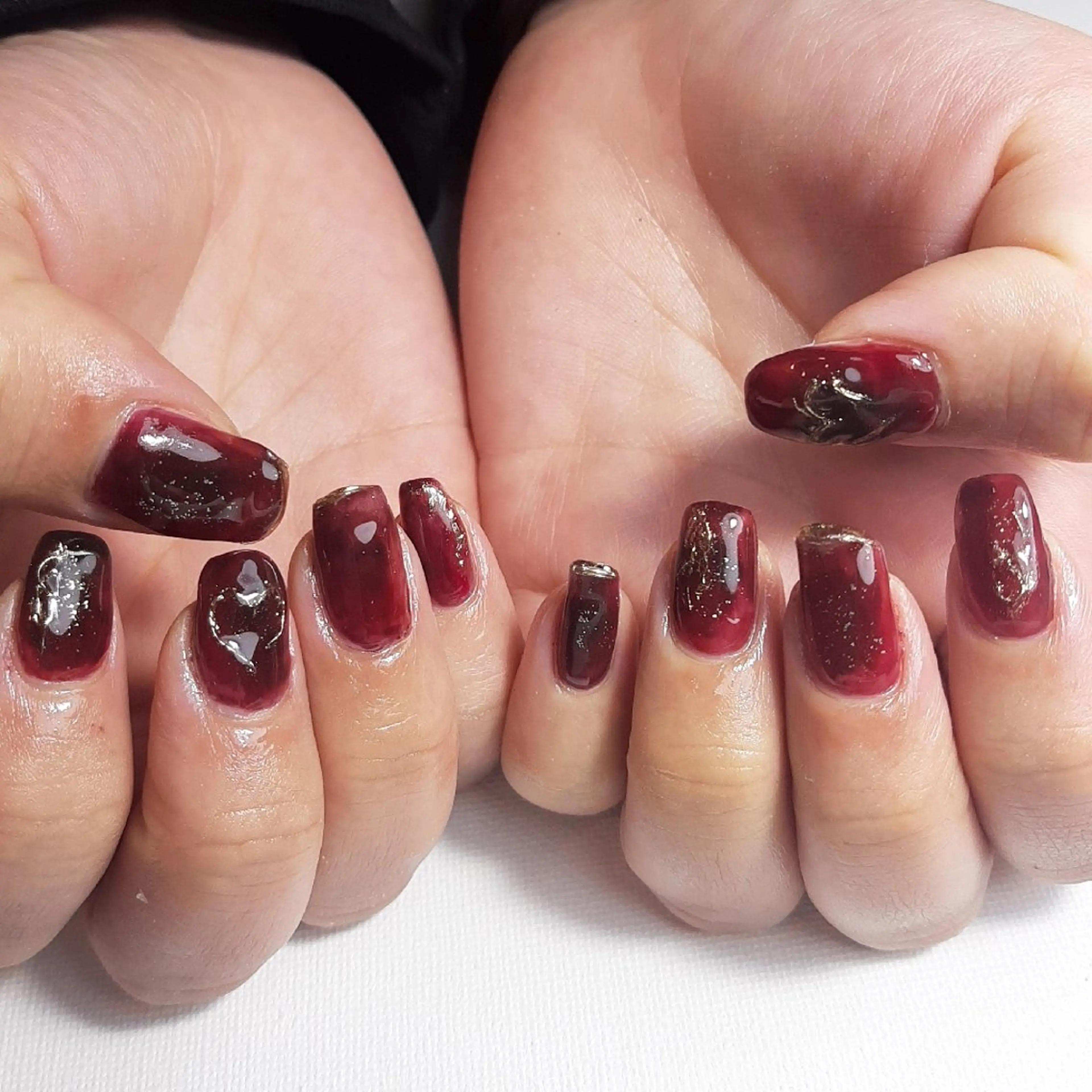 ネイル ボルドー ジェルネイル 持ち込み ショートネイル バレンタイン owlnail /持込みデザイン専門のネイルデザイン