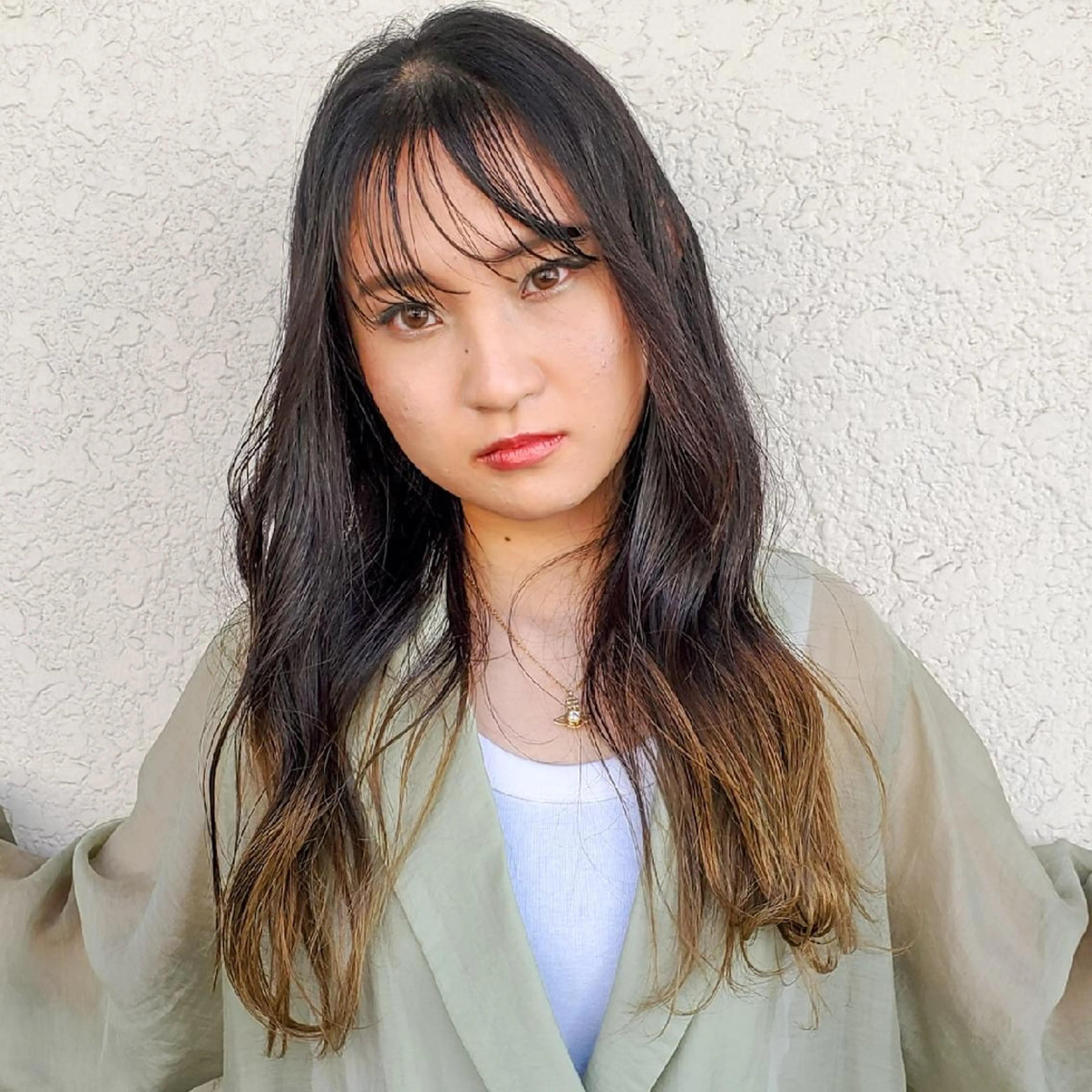 ロング カラー 切りっぱなしボブ ショートボブ バレイヤージュ ベージュカラー 黒髪 カット ヘアカラー トリートメント フリーランス所属・韓国ヘア レイヤー くびれヘアMATSUのヘアスタイル