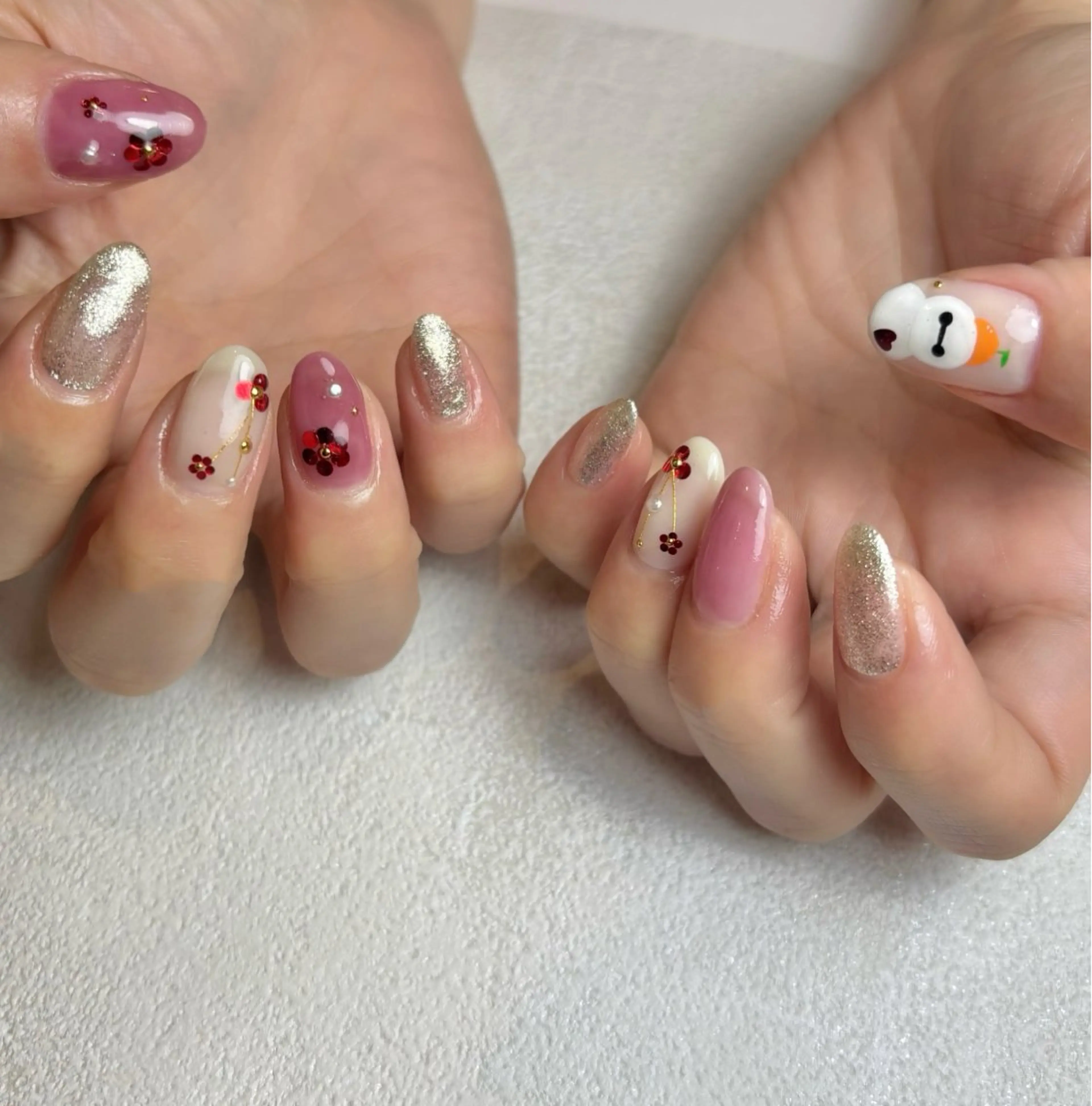 メンズ ネイル ゴールド 赤色 ハンドネイル 山田 美羽のネイルデザイン