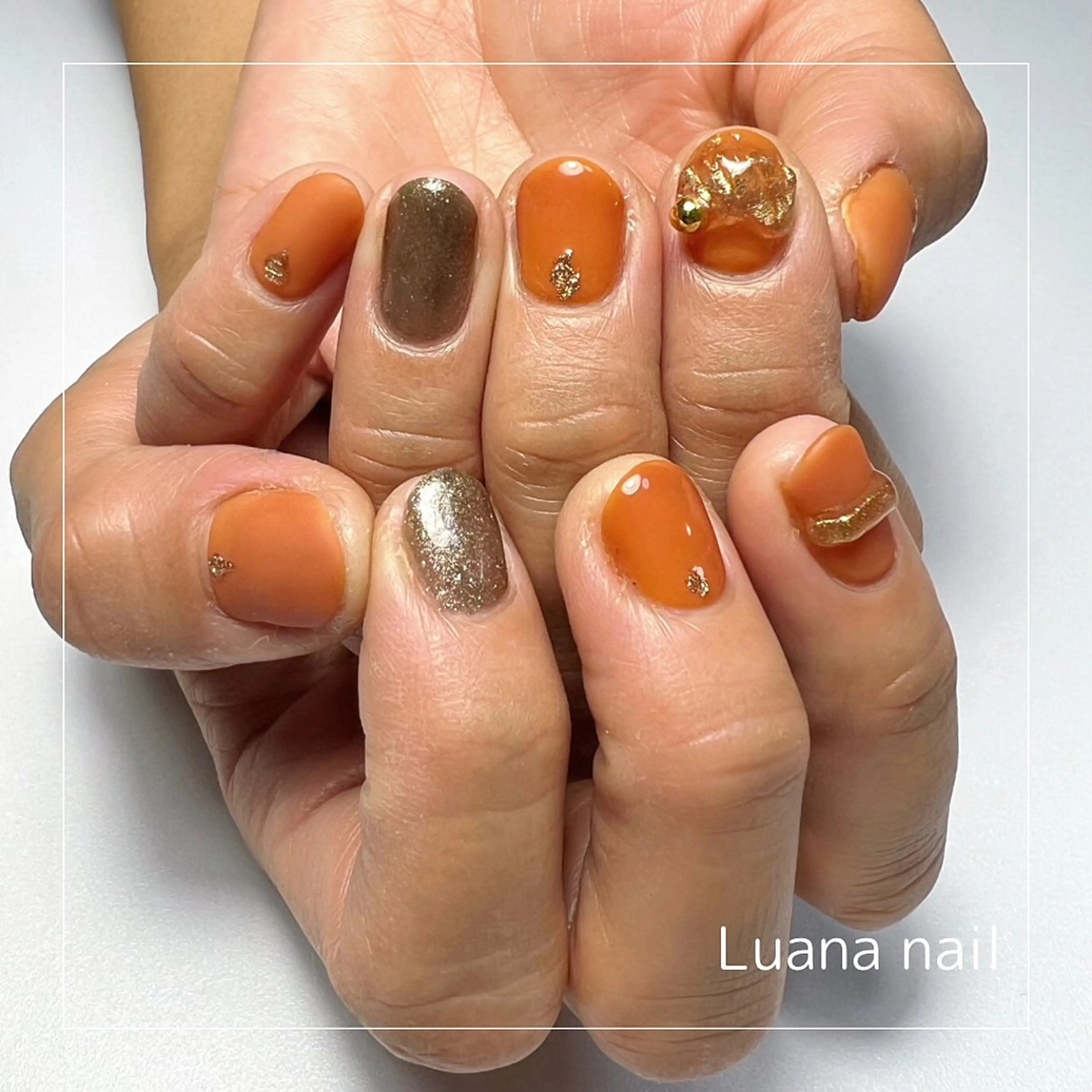 ネイル マットネイル オレンジ Luana nailのネイルデザイン