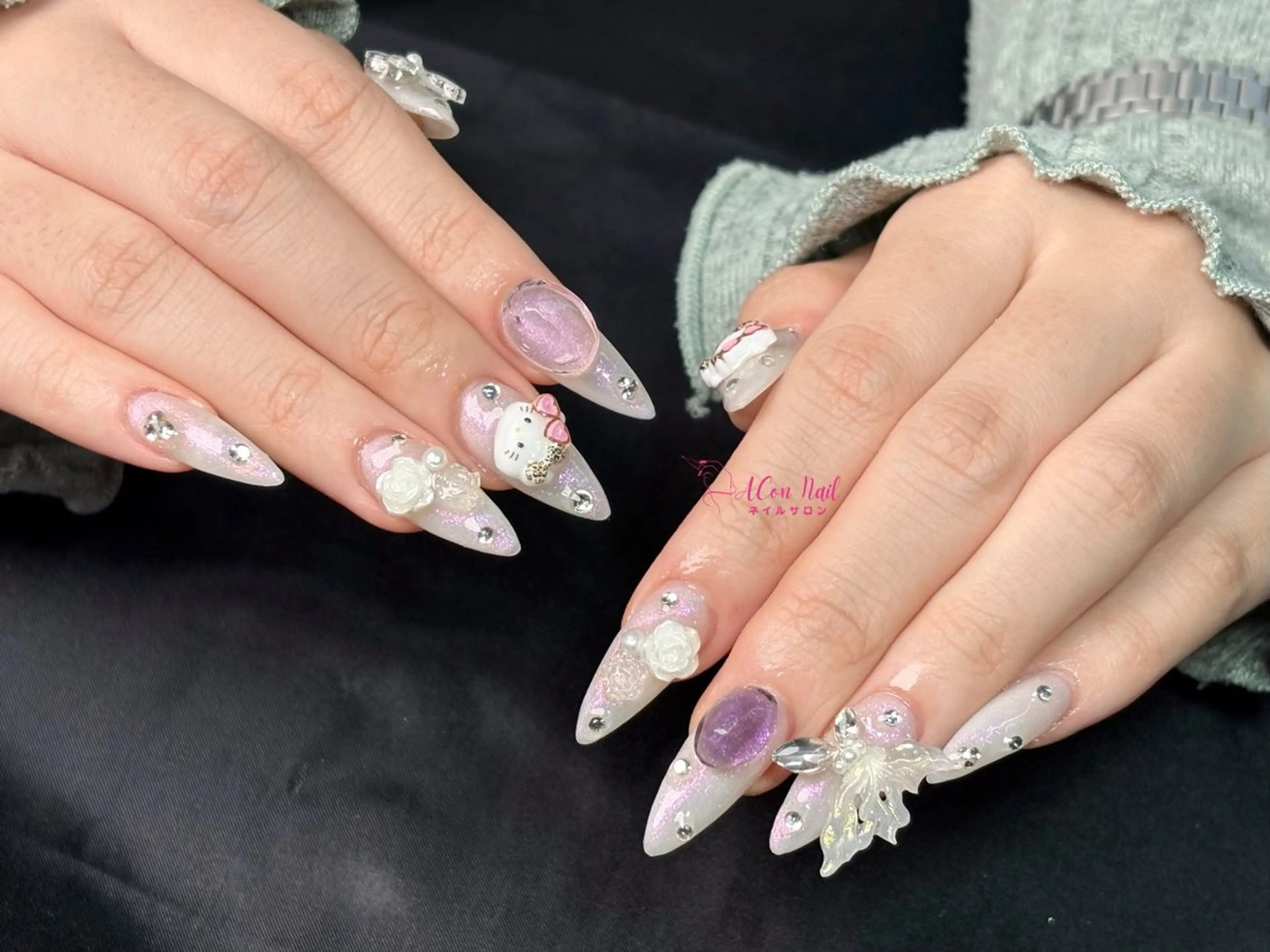 ネイル 桜ネイル 長さ出し フラワーネイル フレンチネイル ジェルネイル ハンドネイル AConNailSalon所属・ACon NailSalonのネイルデザイン
