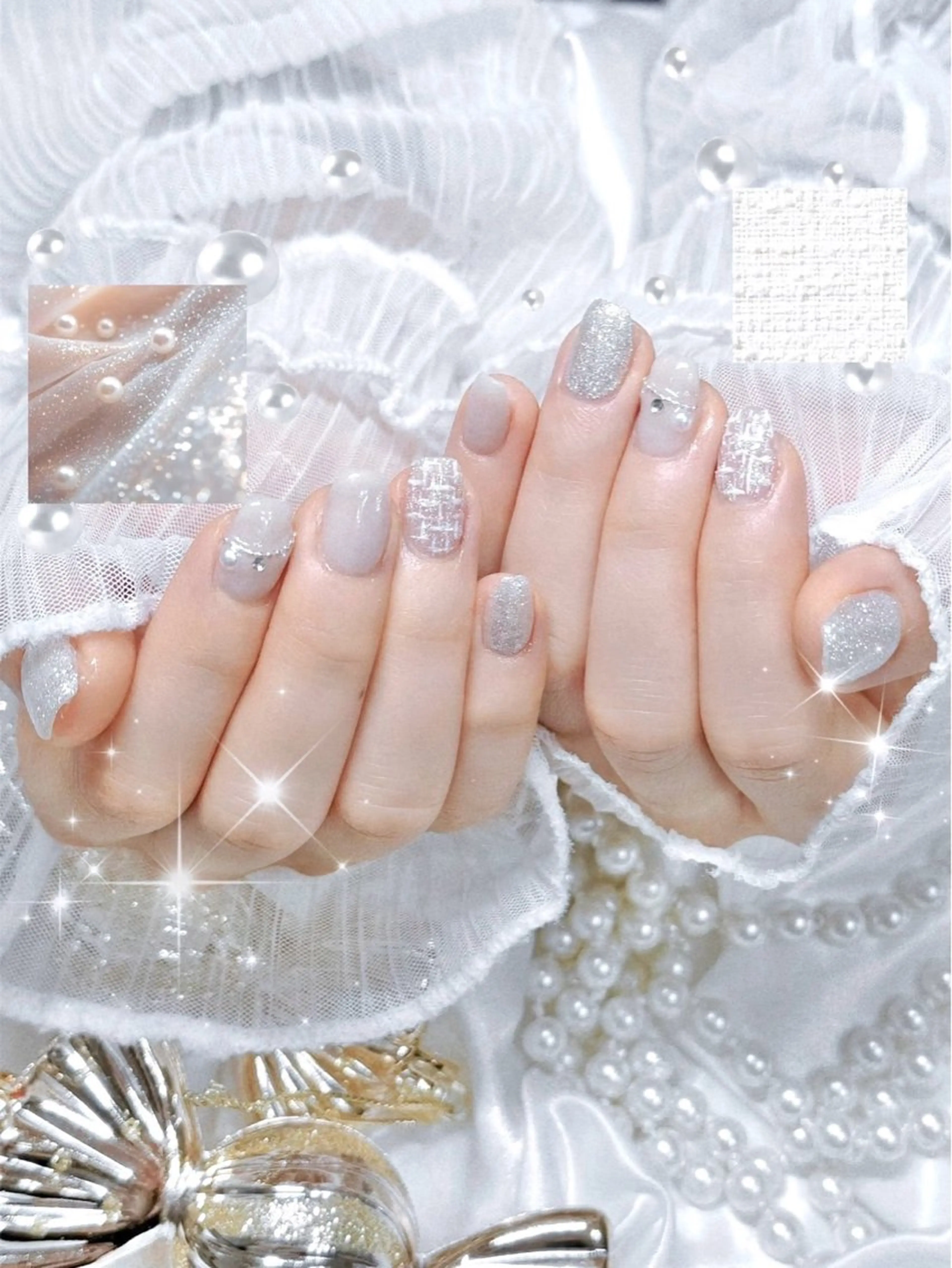 ネイル ツイードネイル ハンドネイル 🩵 aoi🩵のネイルデザイン