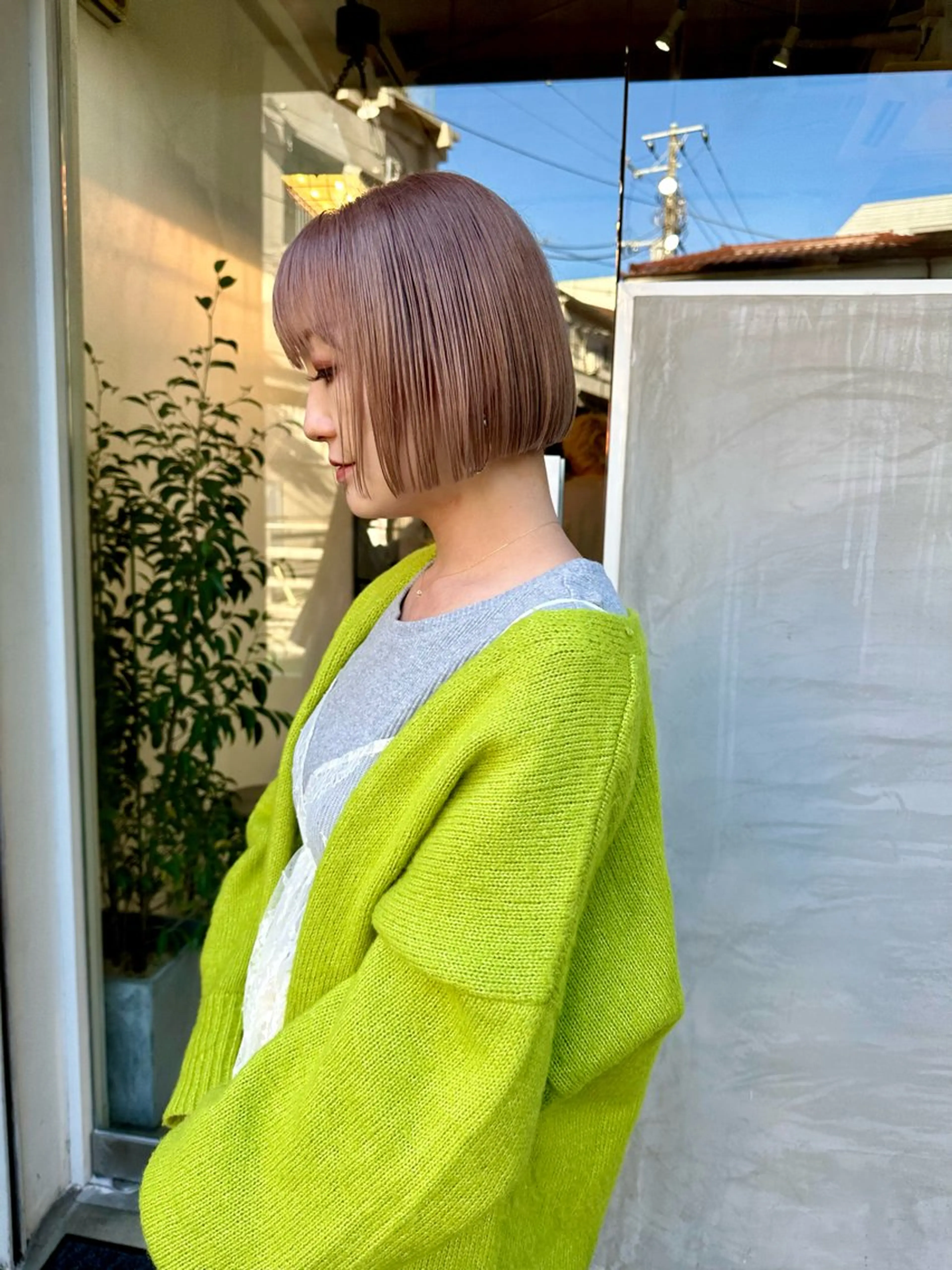 ショート カラー ベージュカラー ピンクカラー ピンクベージュ ボブ パーマ/透明感カラー /ボブ/吉田一生のヘアスタイル