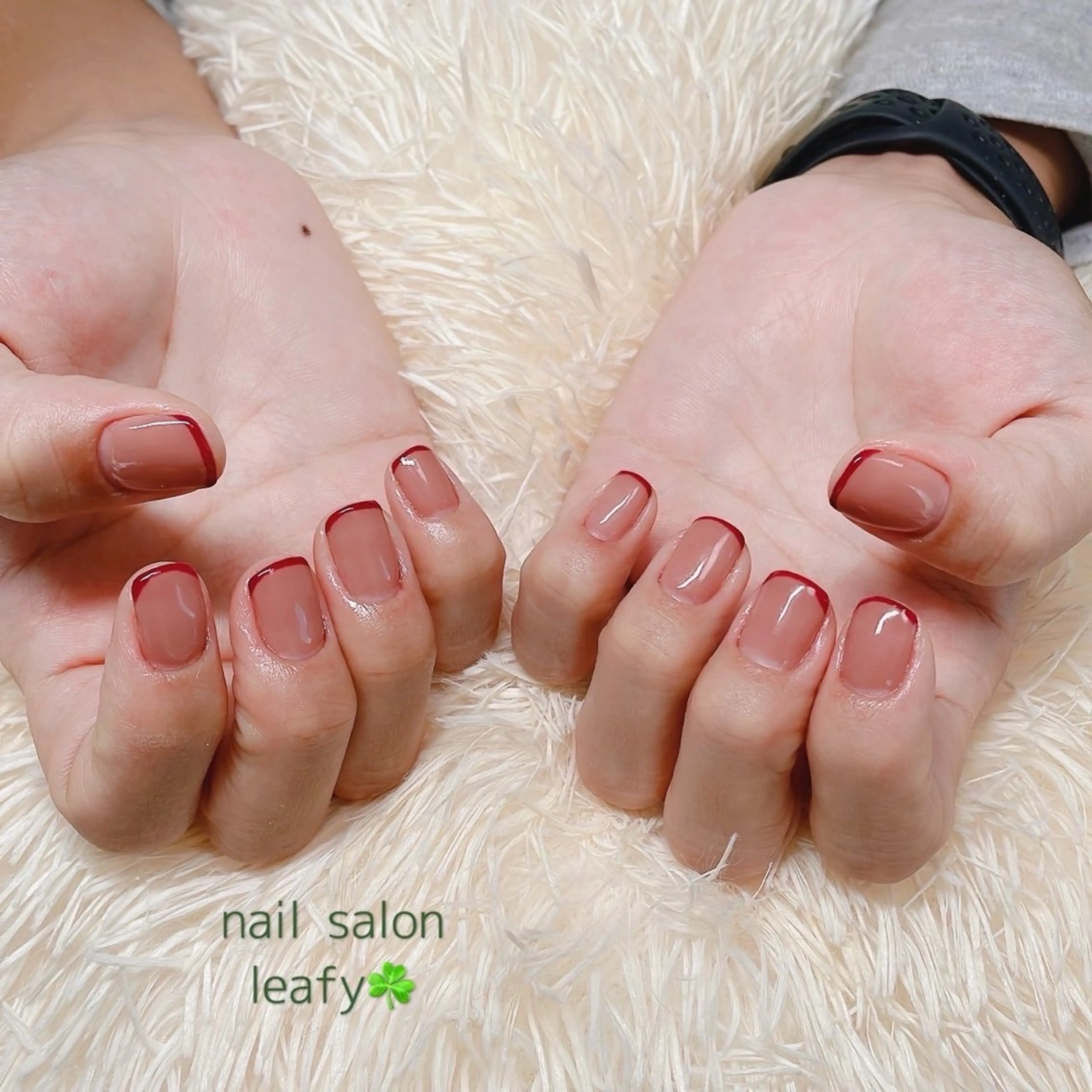 ネイル ボルドー フレンチネイル 赤色 ネイルサロン leafyのネイルデザイン
