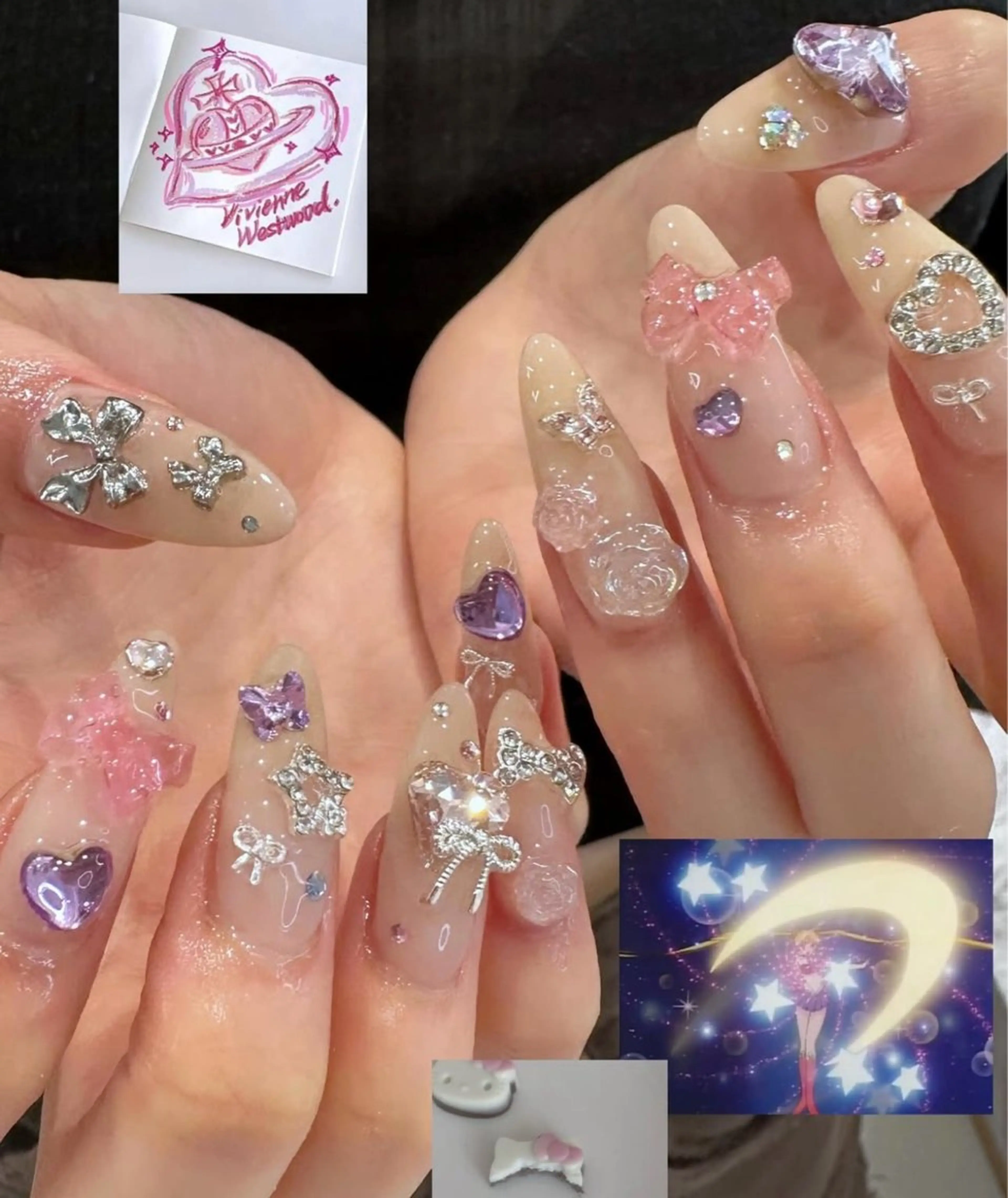 ネイル ハート ロングネイル 持ち込み リボン スーパーロングネイル ハンドネイル BERA NAILSのネイルデザイン