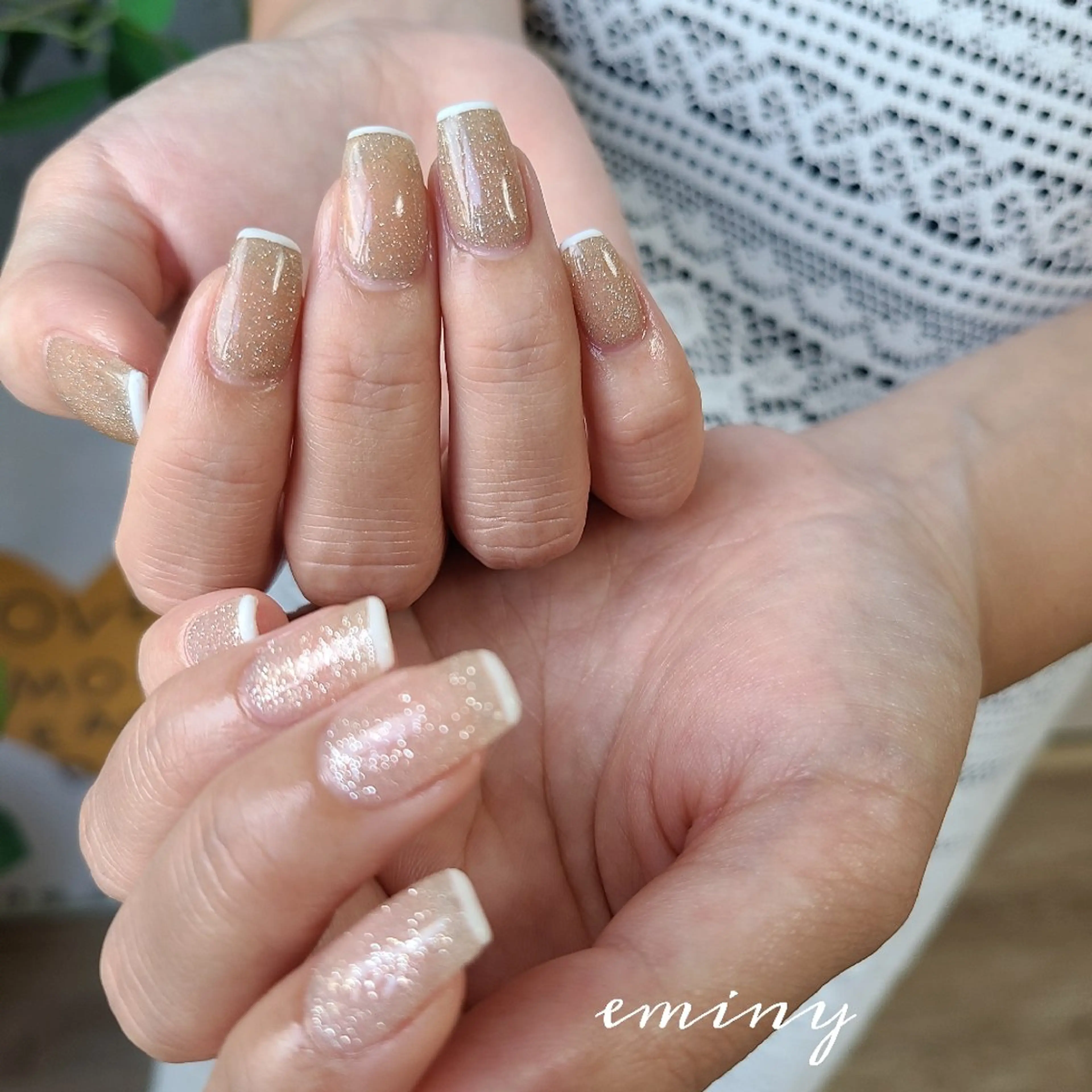 ネイル フラッシュネイル フレンチネイル キラキラネイル nail salon  eminyのネイルデザイン