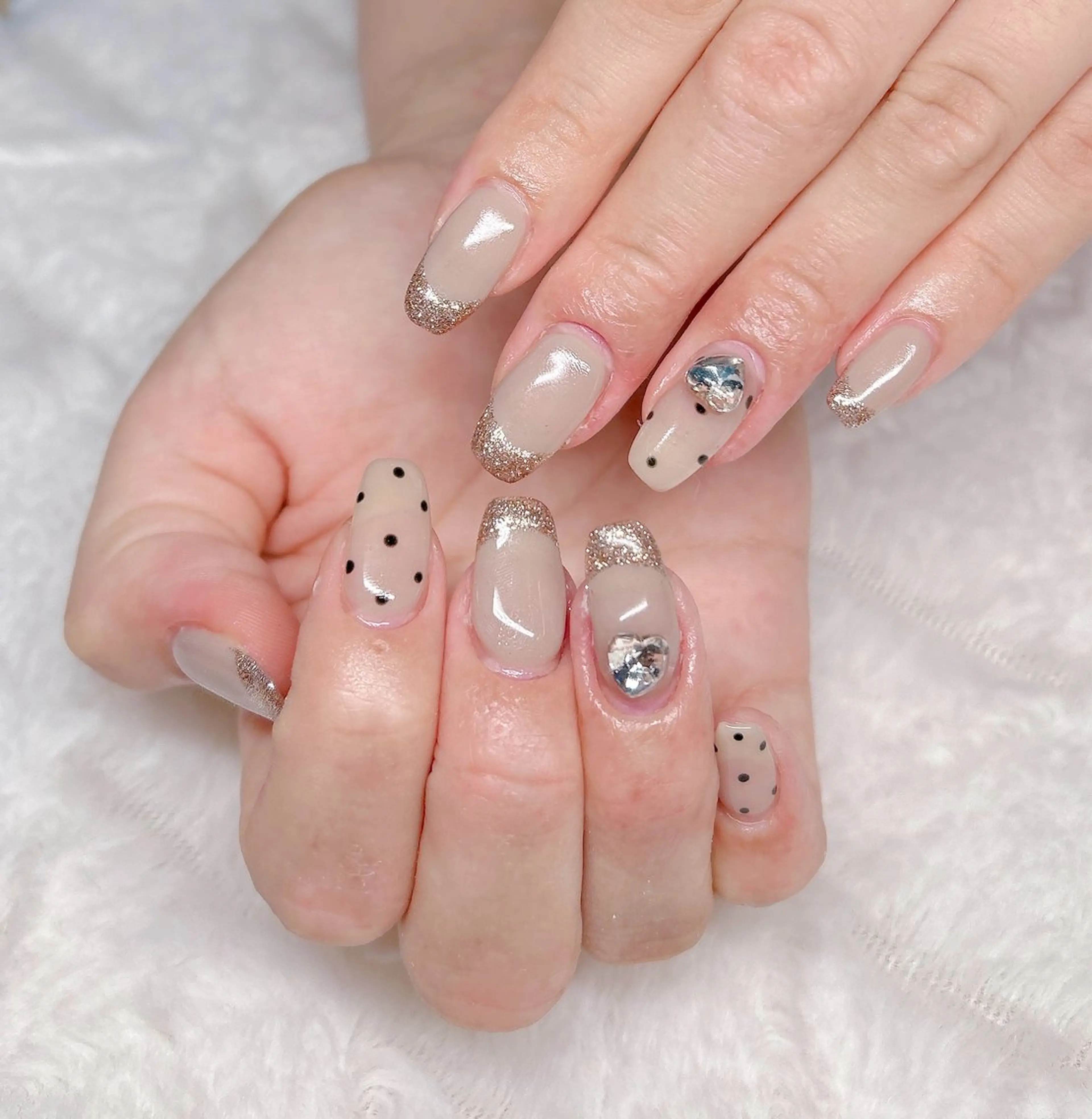 ネイル ドット フレンチネイル ハート ラメ(グリッター) ストーンネイル ハンドネイル ハンドケア kaenail 瑞江のネイルデザイン