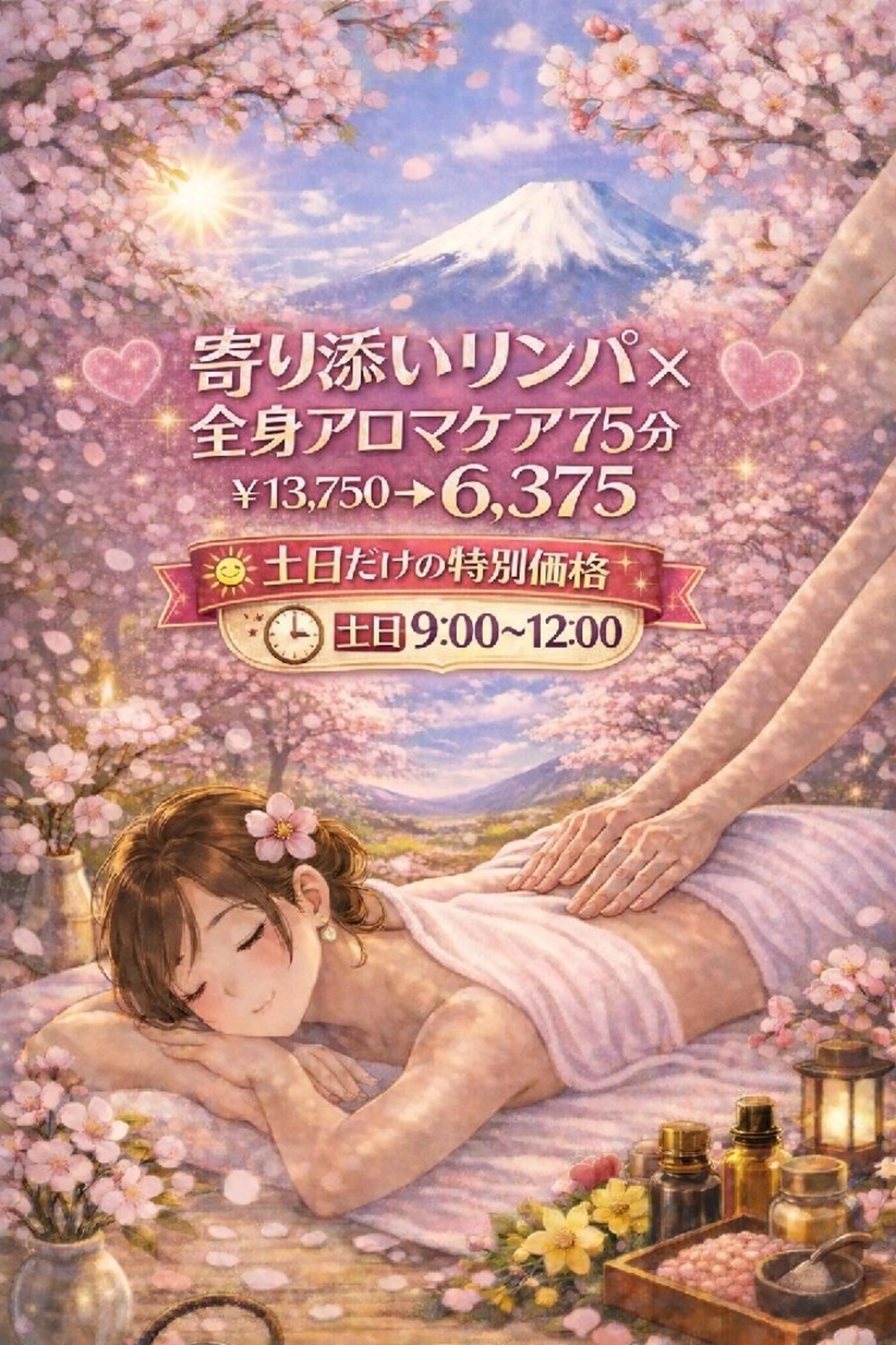 【🌄土日朝9～昼12限定🌄】💖とろけるリンパ×全身アロマ💖75分￥13,750→￥6,375の写真
