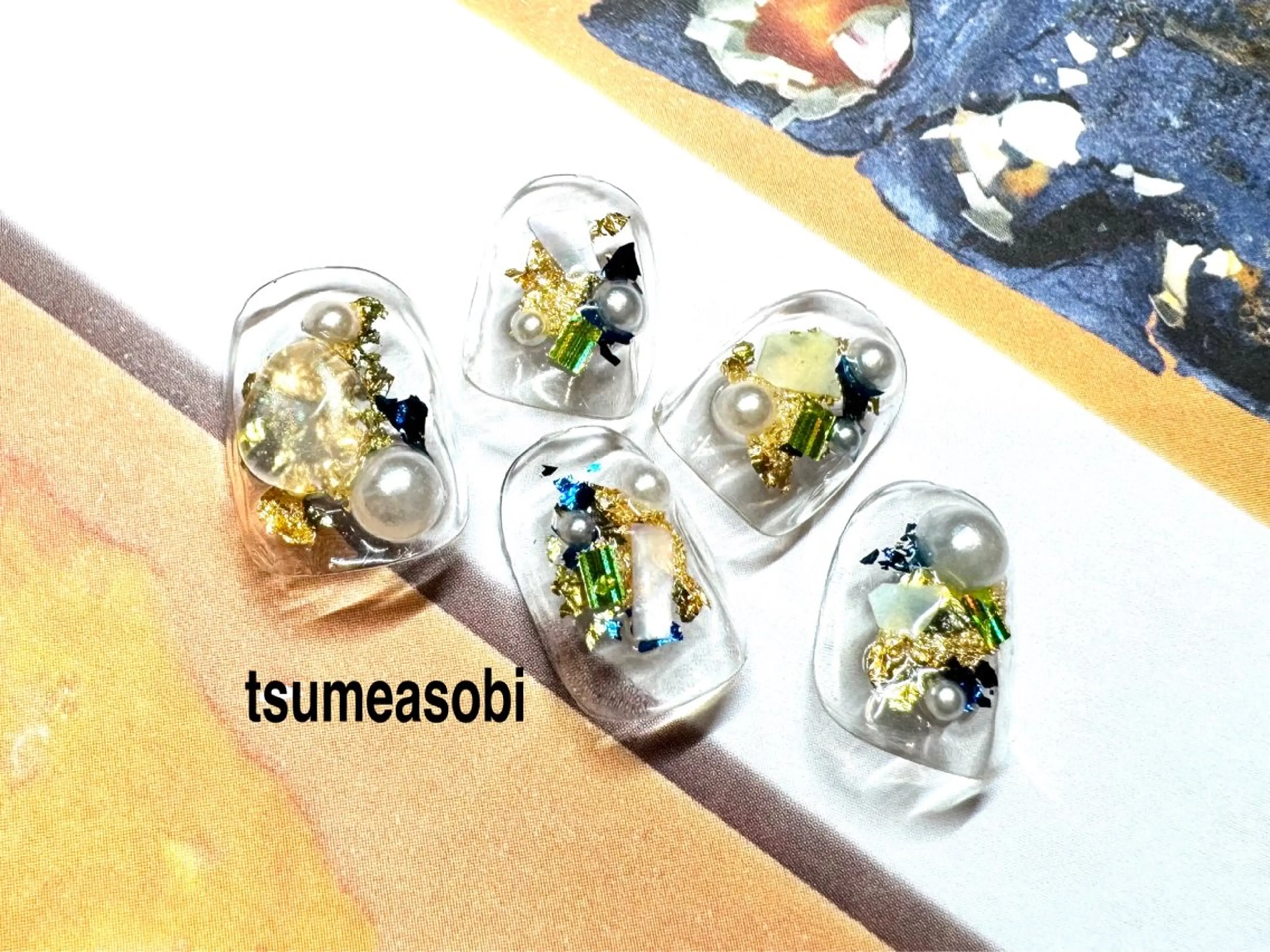 ネイル ブルー ゴールド シルバー ハンドネイル tsumeasobi所属・tsumeasobi 🪬macoのネイルデザイン