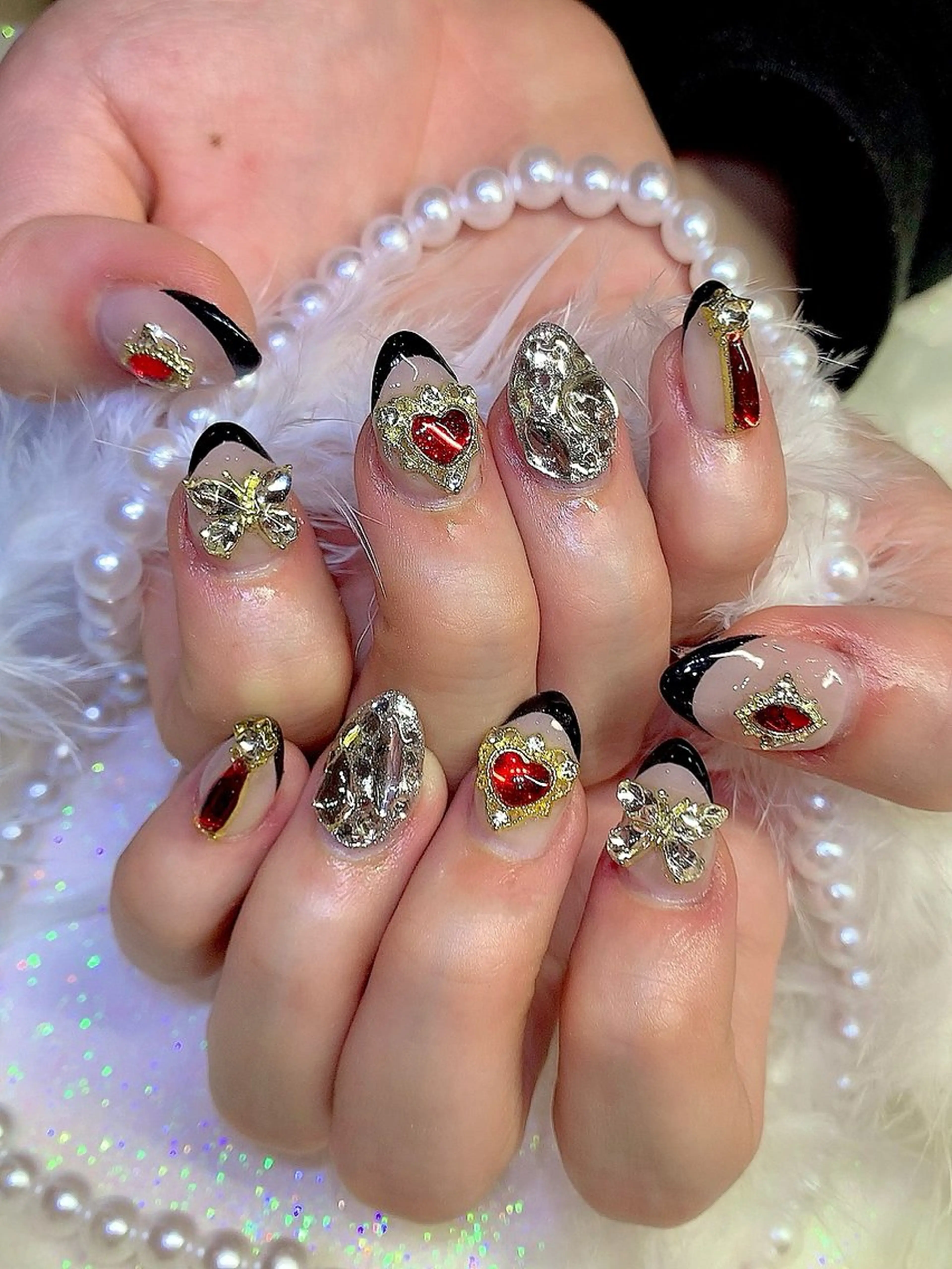 ネイル フレンチネイル ガラスフレンチ キラキラネイル 韓国ネイル 持ち込み シェアサロンLei.g(レイジー)所属・3Dアートネイル💗 都築レナのネイルデザイン