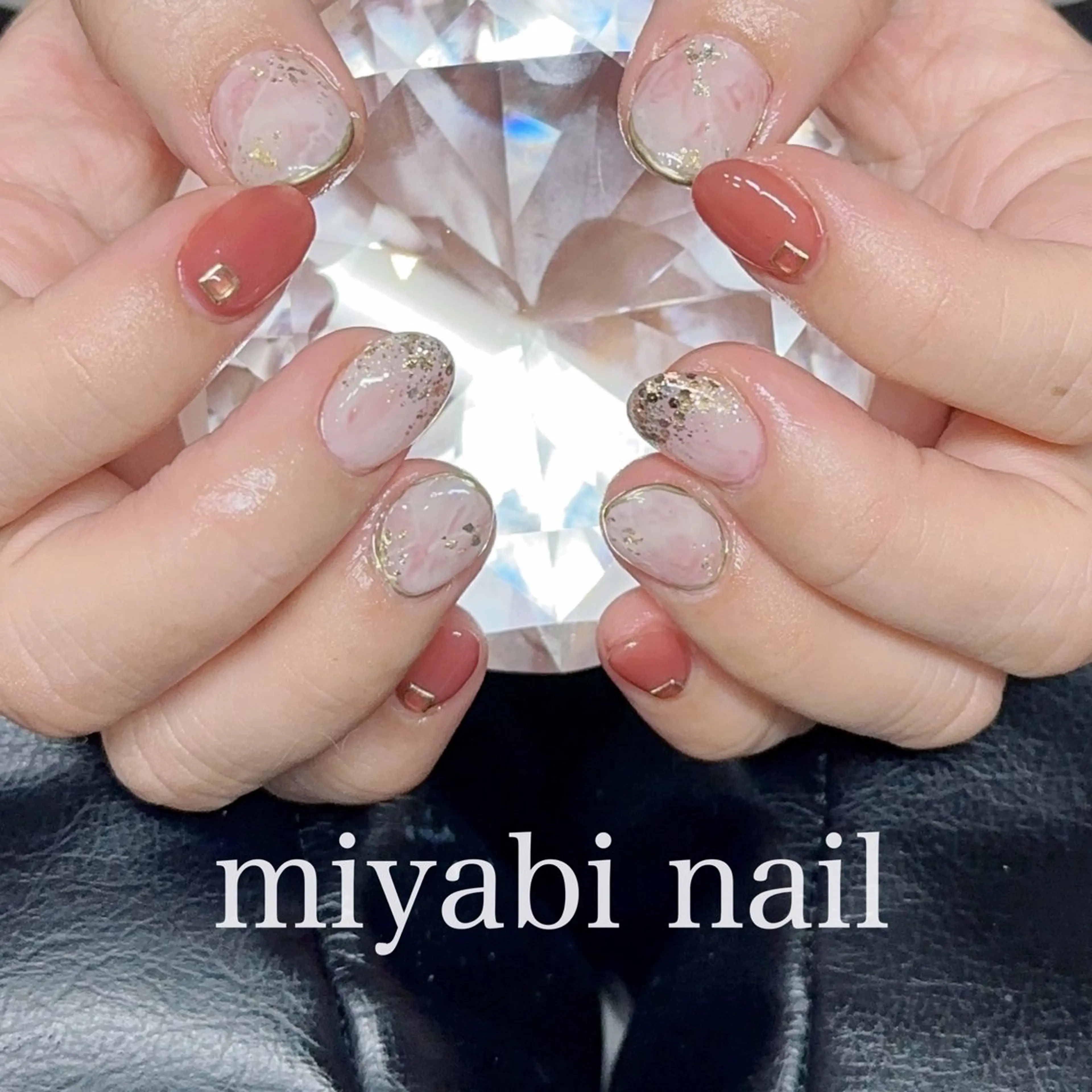 ネイル アートネイル ラメ(グリッター) 大理石ネイル(マーブル) 持ち込み ニュアンスネイル ハンドネイル miyabi nail 桂川駅近くのネイルデザイン