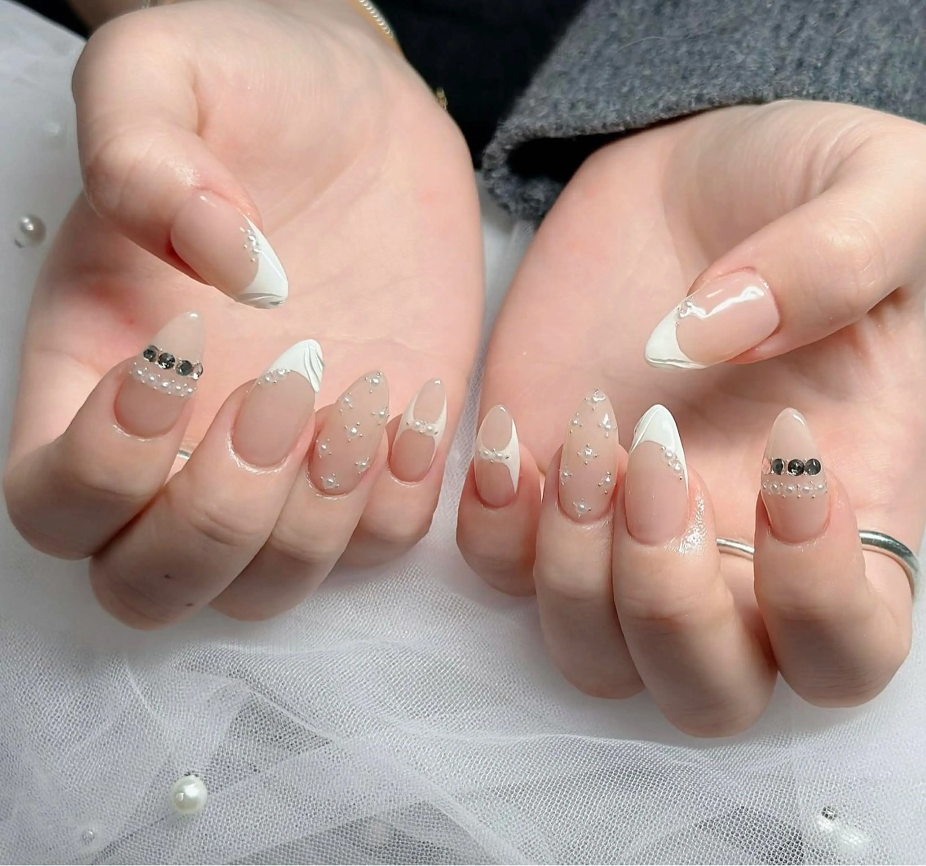 ネイル アートネイル ボルドー フレンチネイル ジェルネイル 氷ネイル・うるうるネイル ハンドネイル H.baby Nail Salonのネイルデザイン