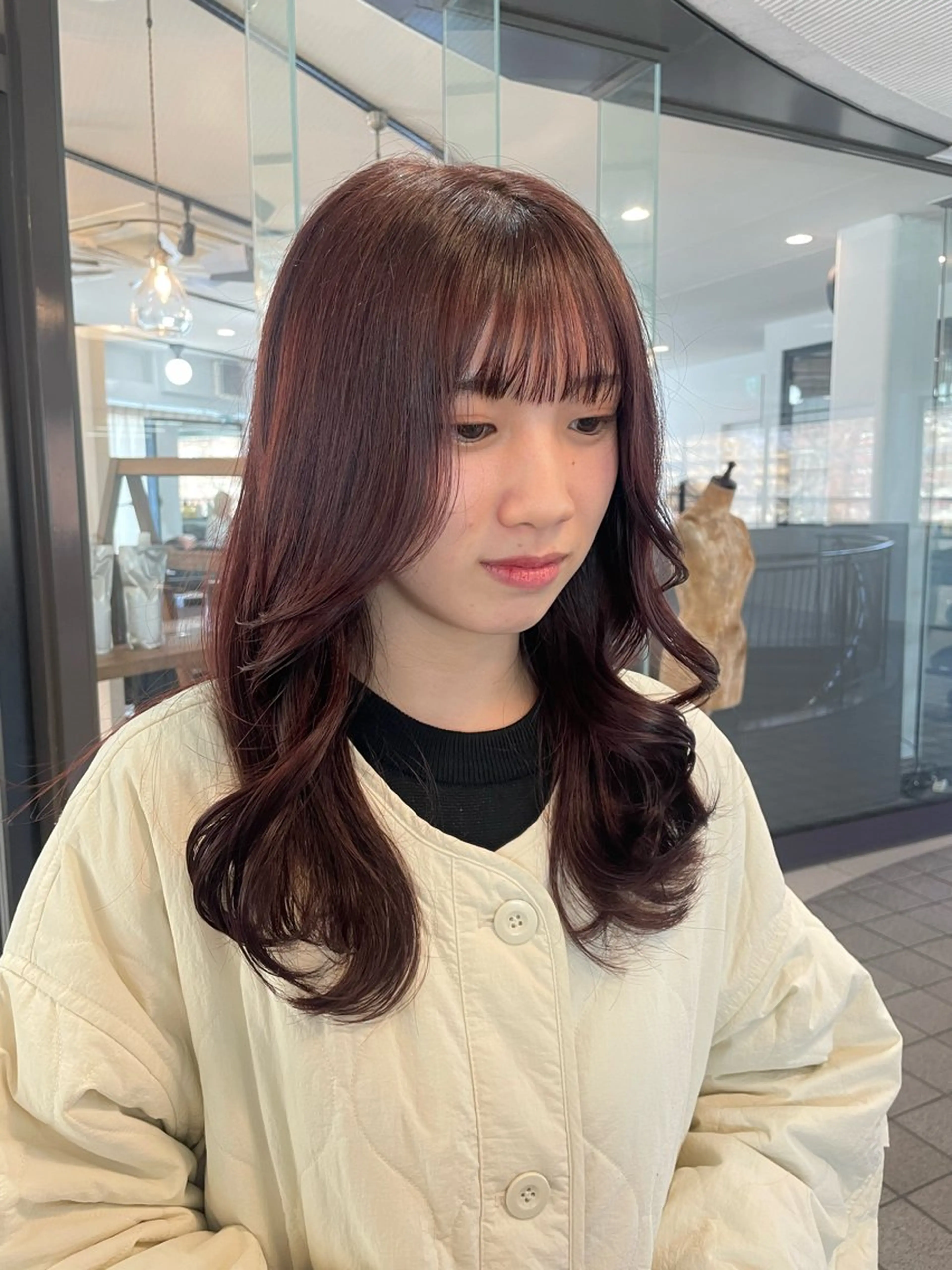 セミロング ピンクブラウン ヘアカラー トリートメント yukii しまむら のぞみのヘアスタイル